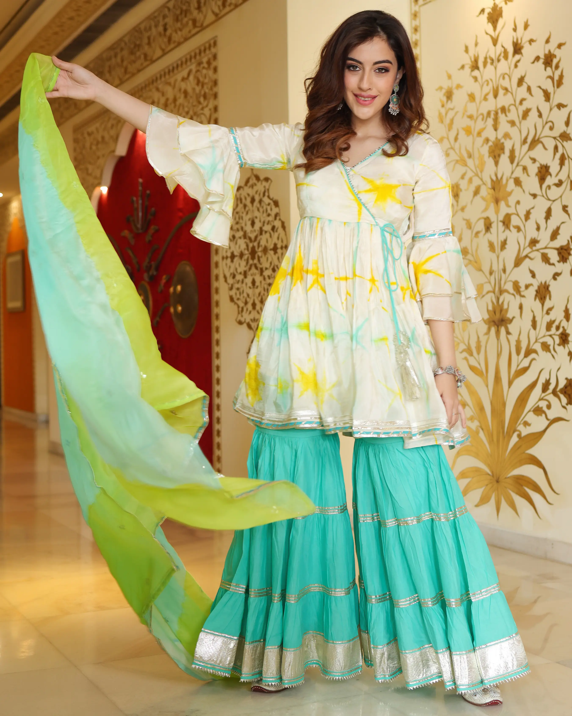 Simply White Tie And Dye Sharara Set My Store