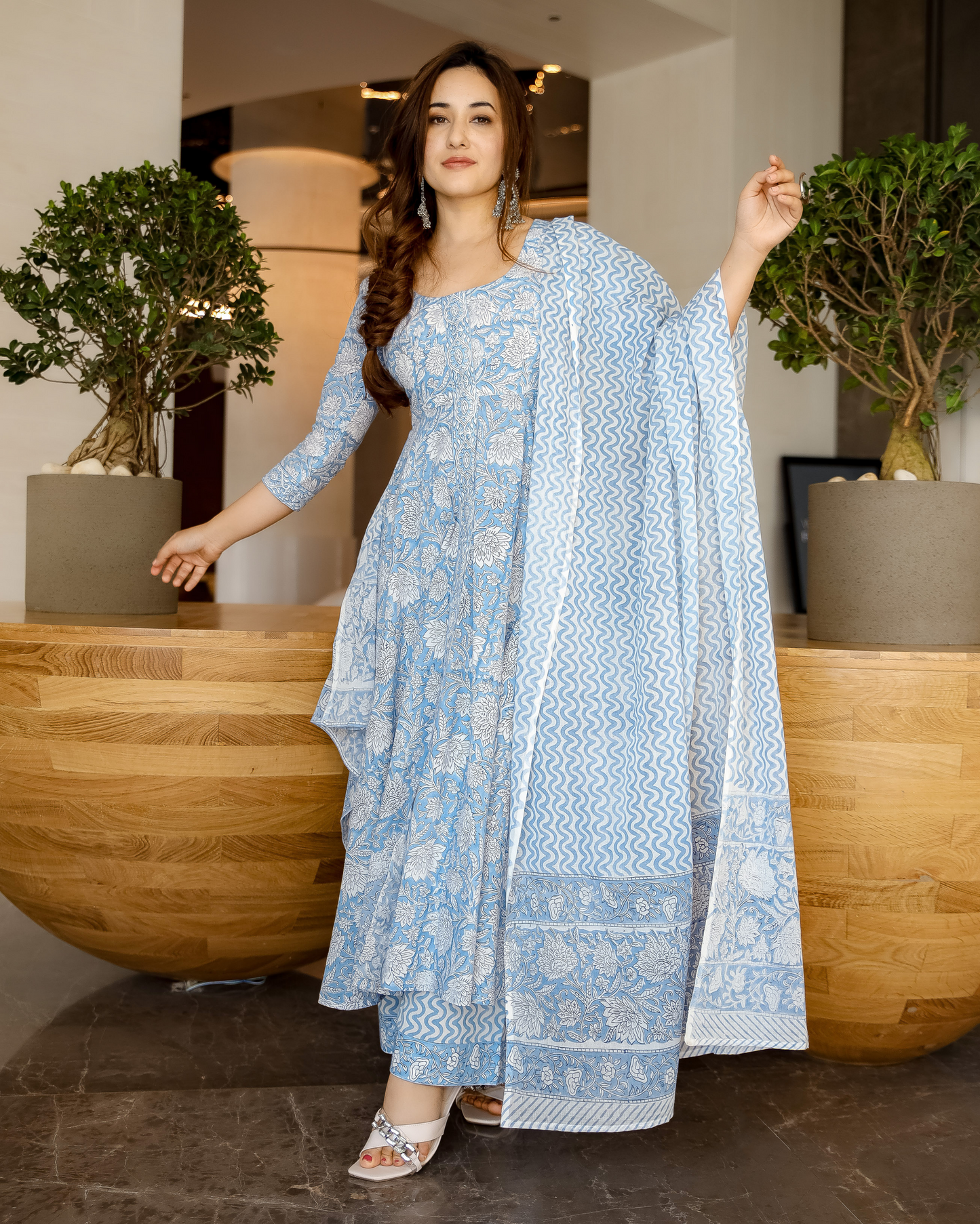 Cornflower Blue Handblock Suit Set Quick Cart