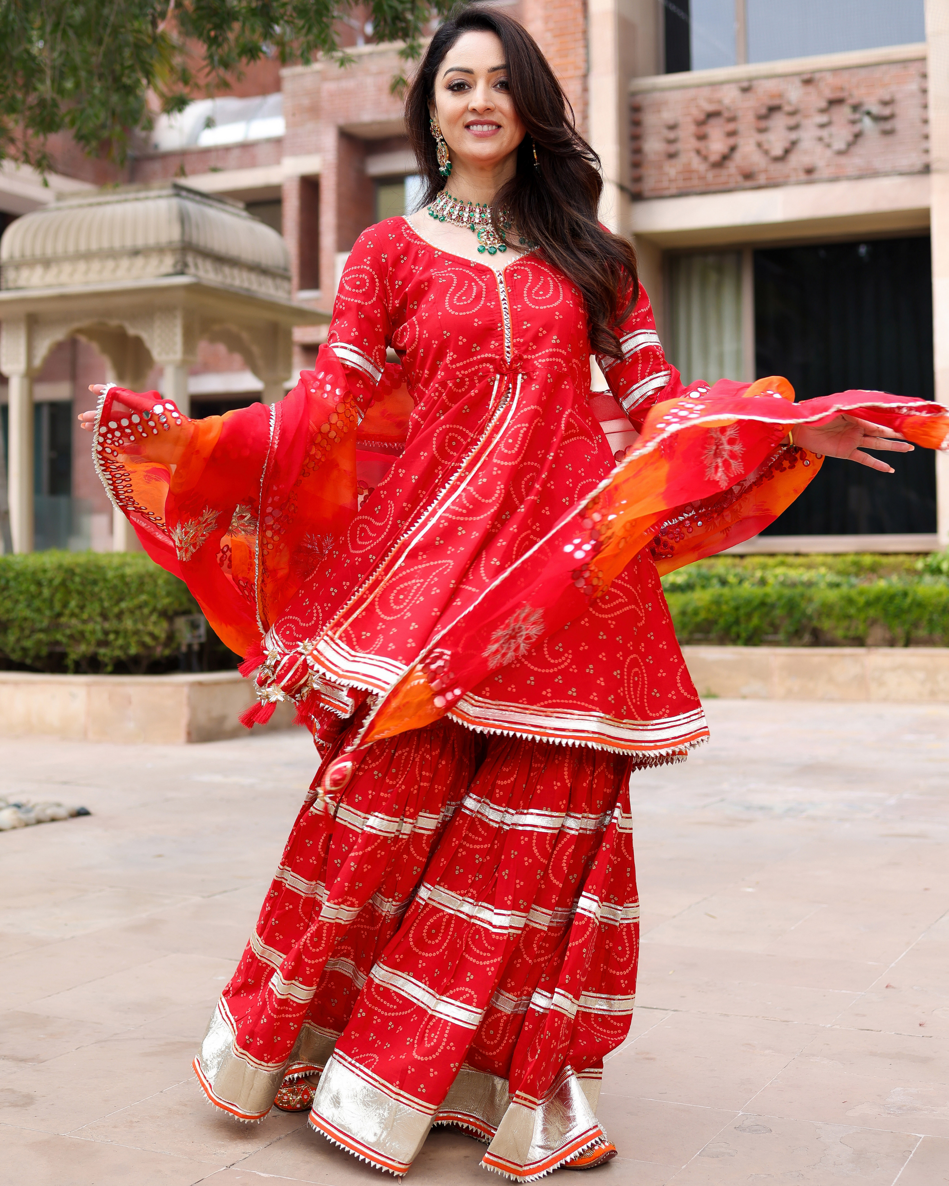 Red Hibiscus Gotapatti Sharara Set My Store