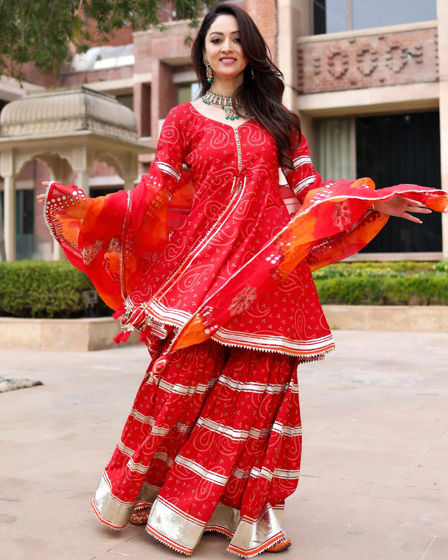 Red Hibiscus Gotapatti Sharara Set My Store