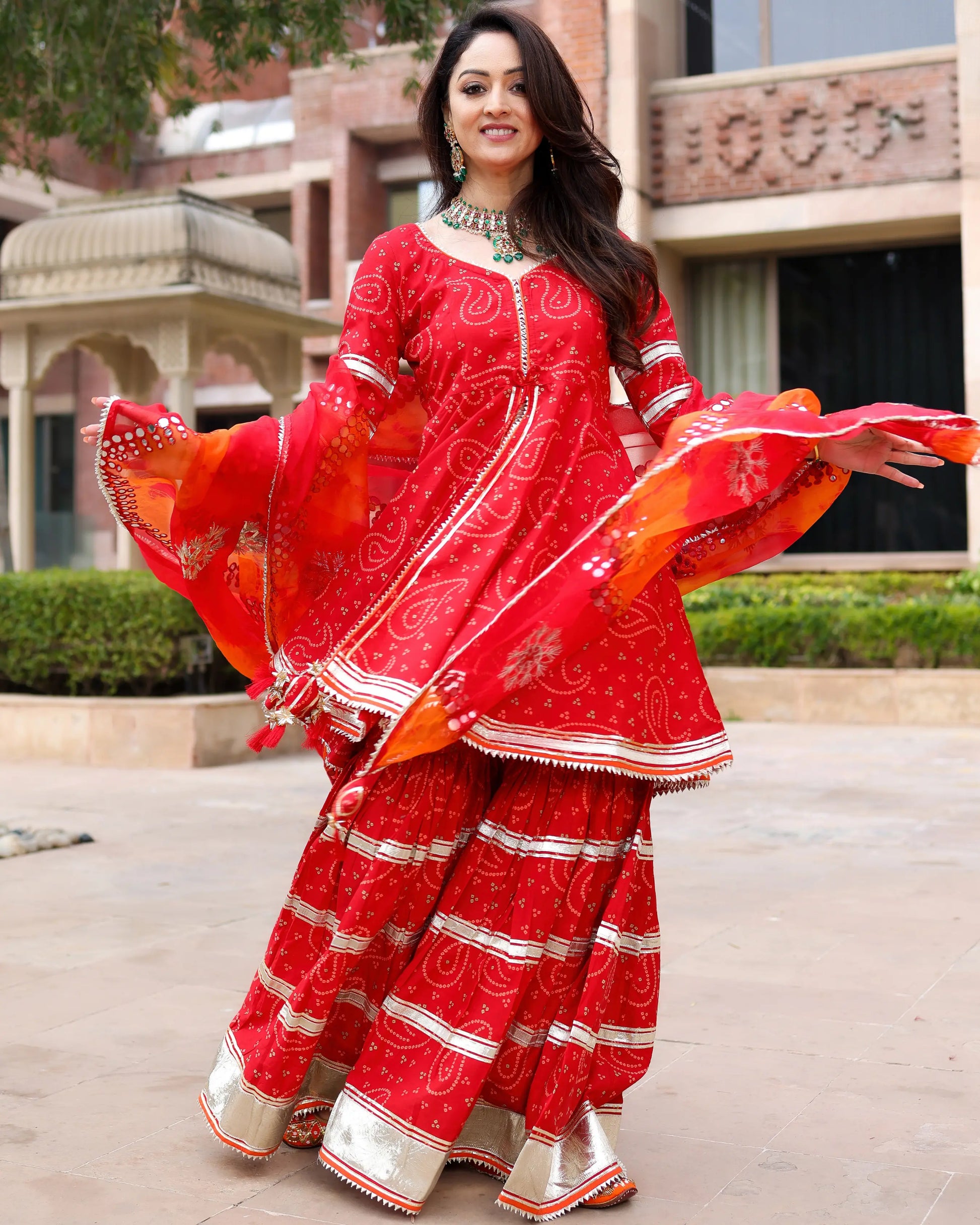 Red Hibiscus Gotapatti Sharara Set My Store
