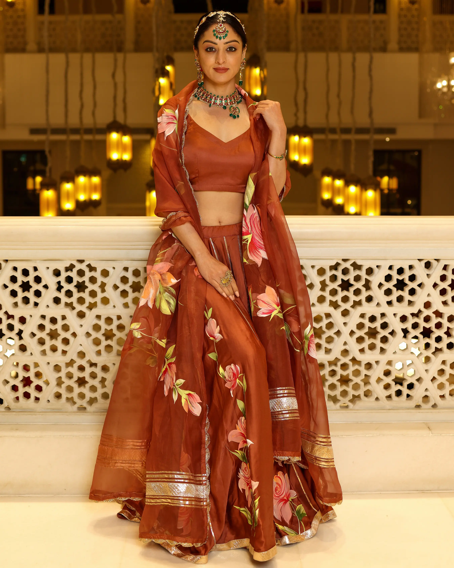 Glazed Ginger Handpainted Lehenga Set My Store