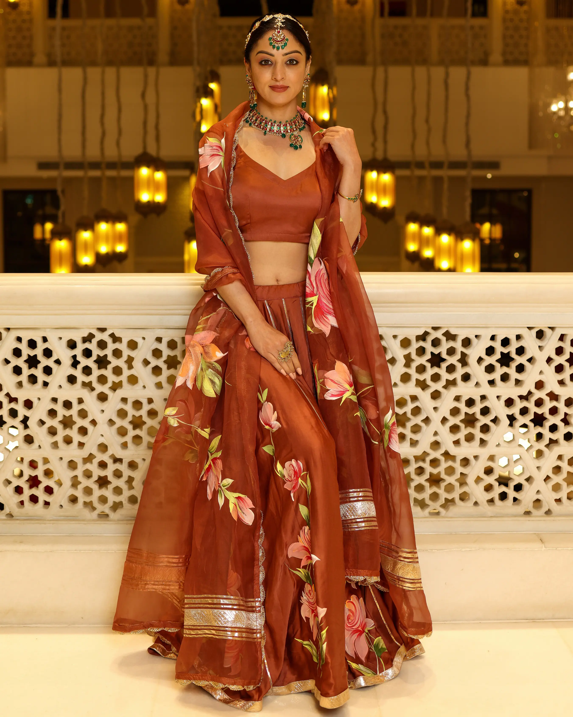 Glazed Ginger Handpainted Lehenga Set My Store