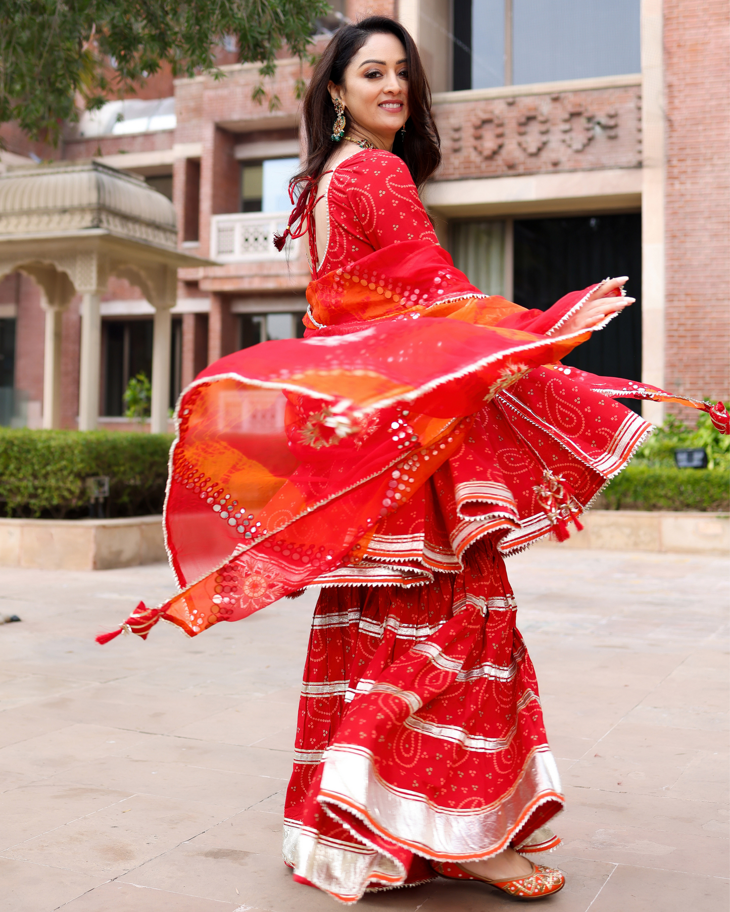 Red Hibiscus Gotapatti Sharara Set My Store