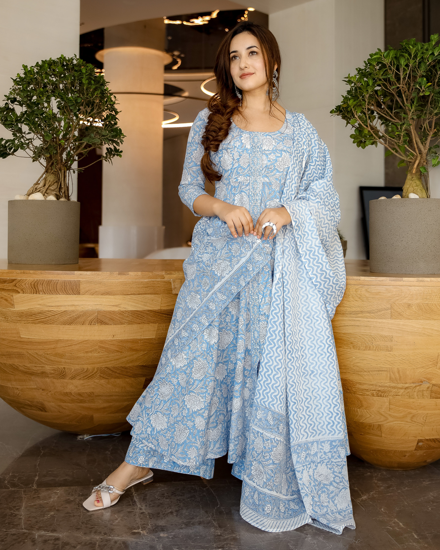 Cornflower Blue Handblock Suit Set My Store