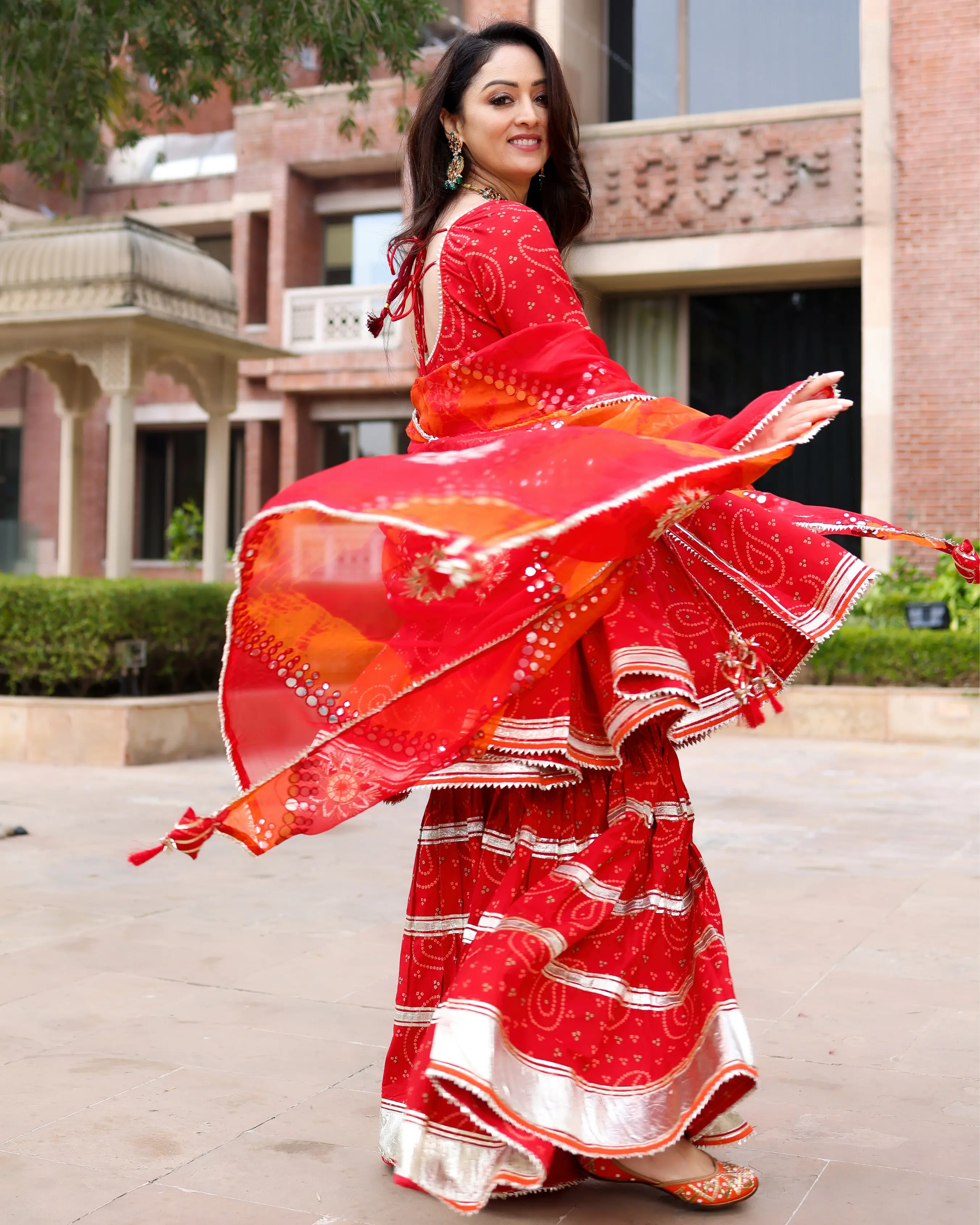 Red Hibiscus Gotapatti Sharara Set My Store