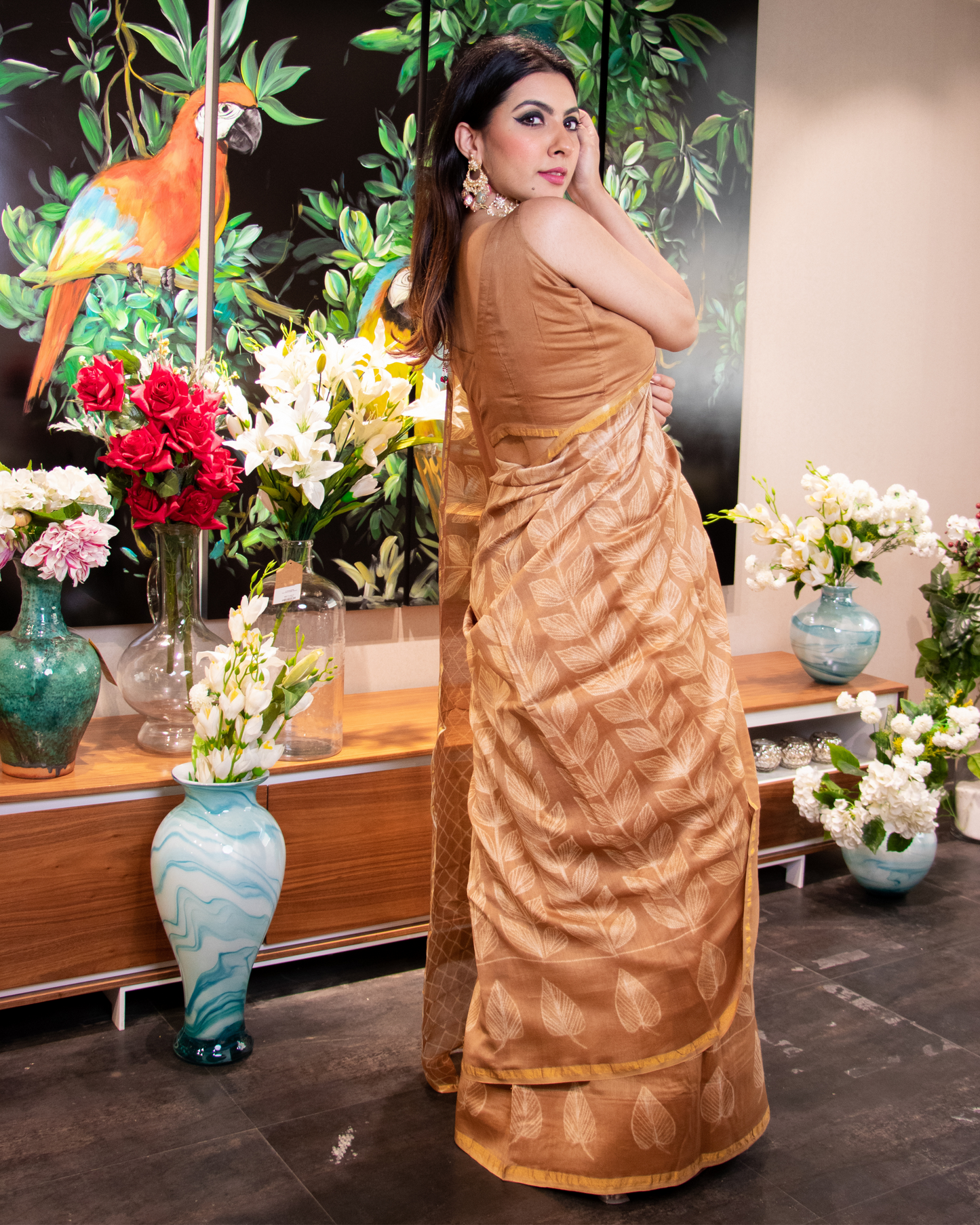 Sehrish Shibori Handblock Chanderi Silk Saree Quick Cart