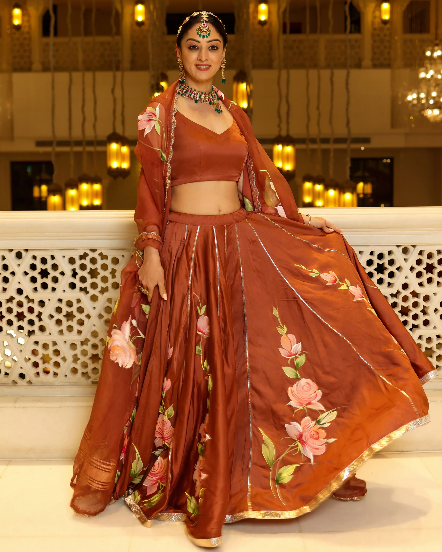 Glazed Ginger Handpainted Lehenga Set My Store