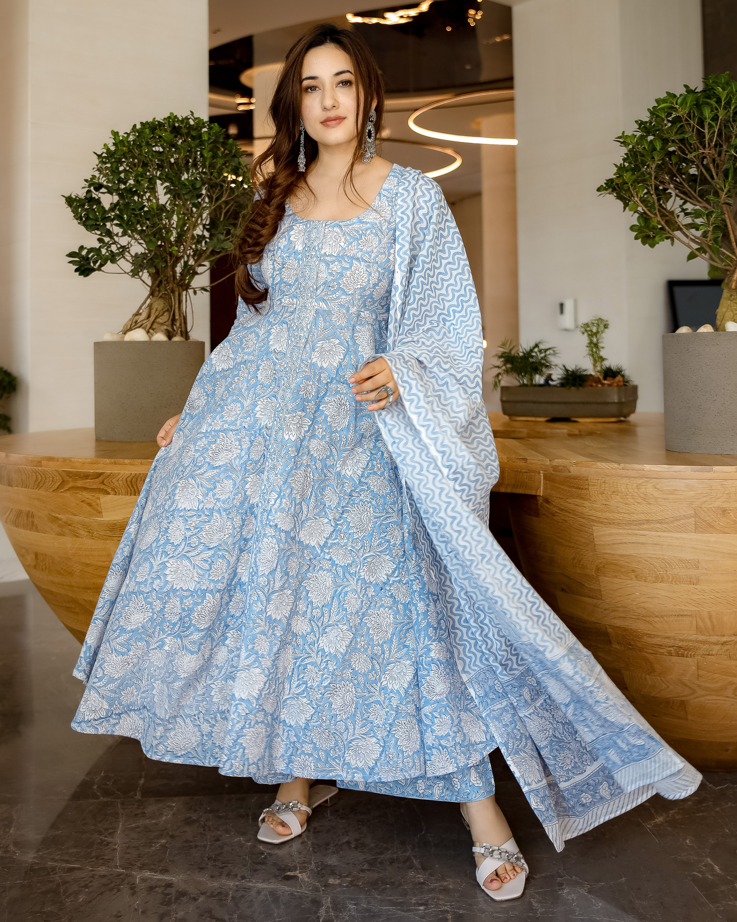 Cornflower Blue Handblock Suit Set My Store