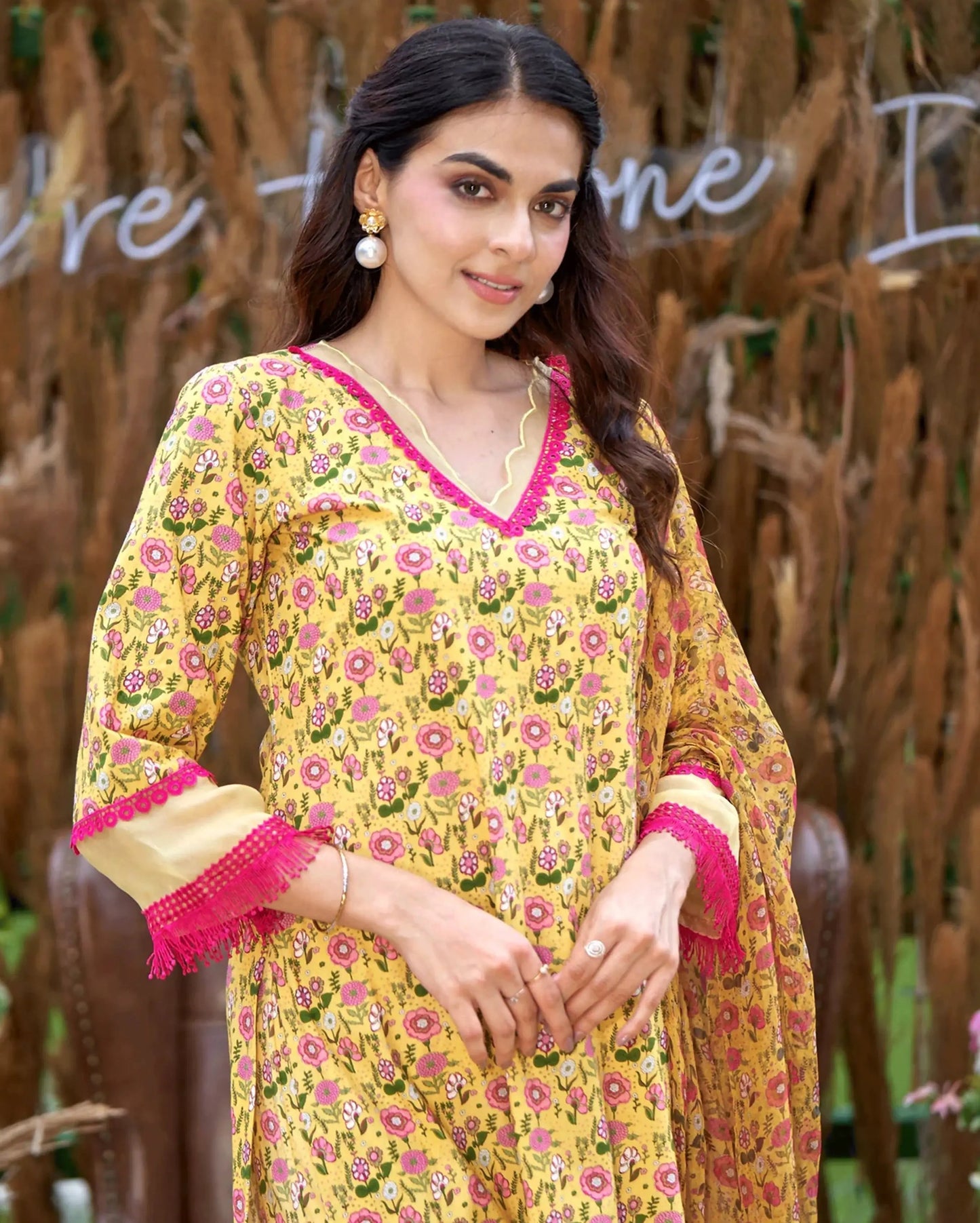 Flora Yellow Printed Cotton Suit Set My Store