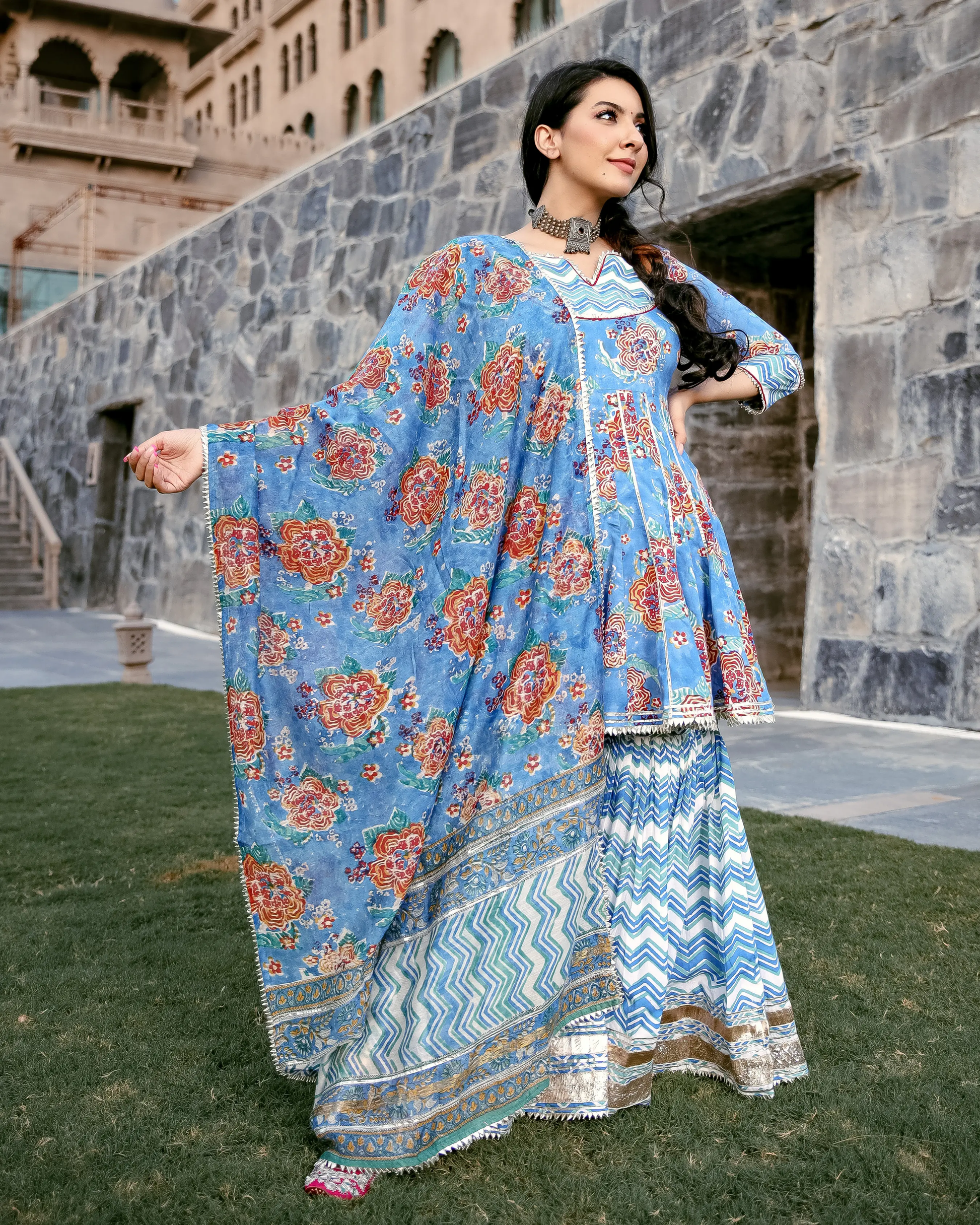 Rain Flower Handblock Gota Sharara Set My Store