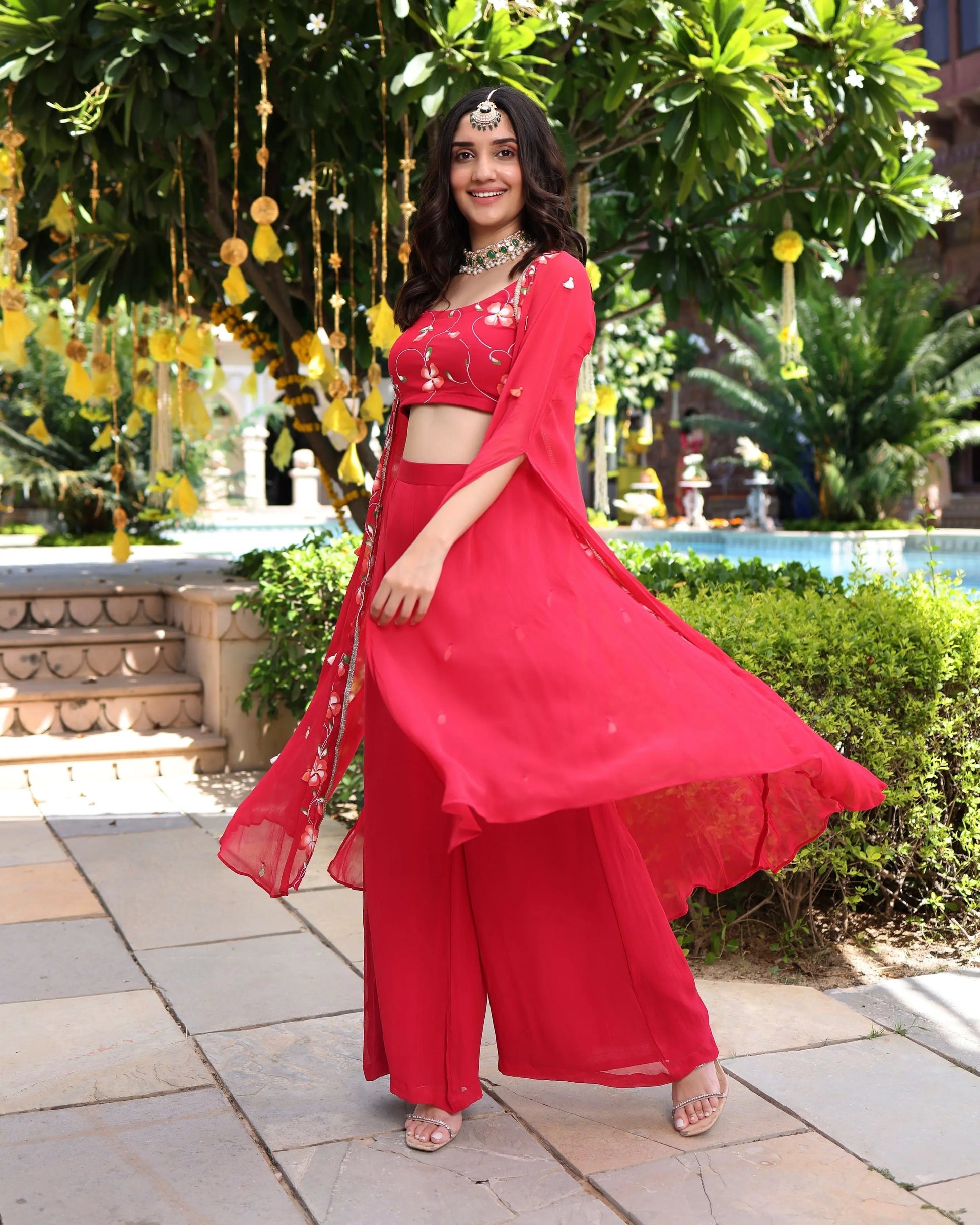 Hareeta Red Handpainted Georgette Coord Set My Store