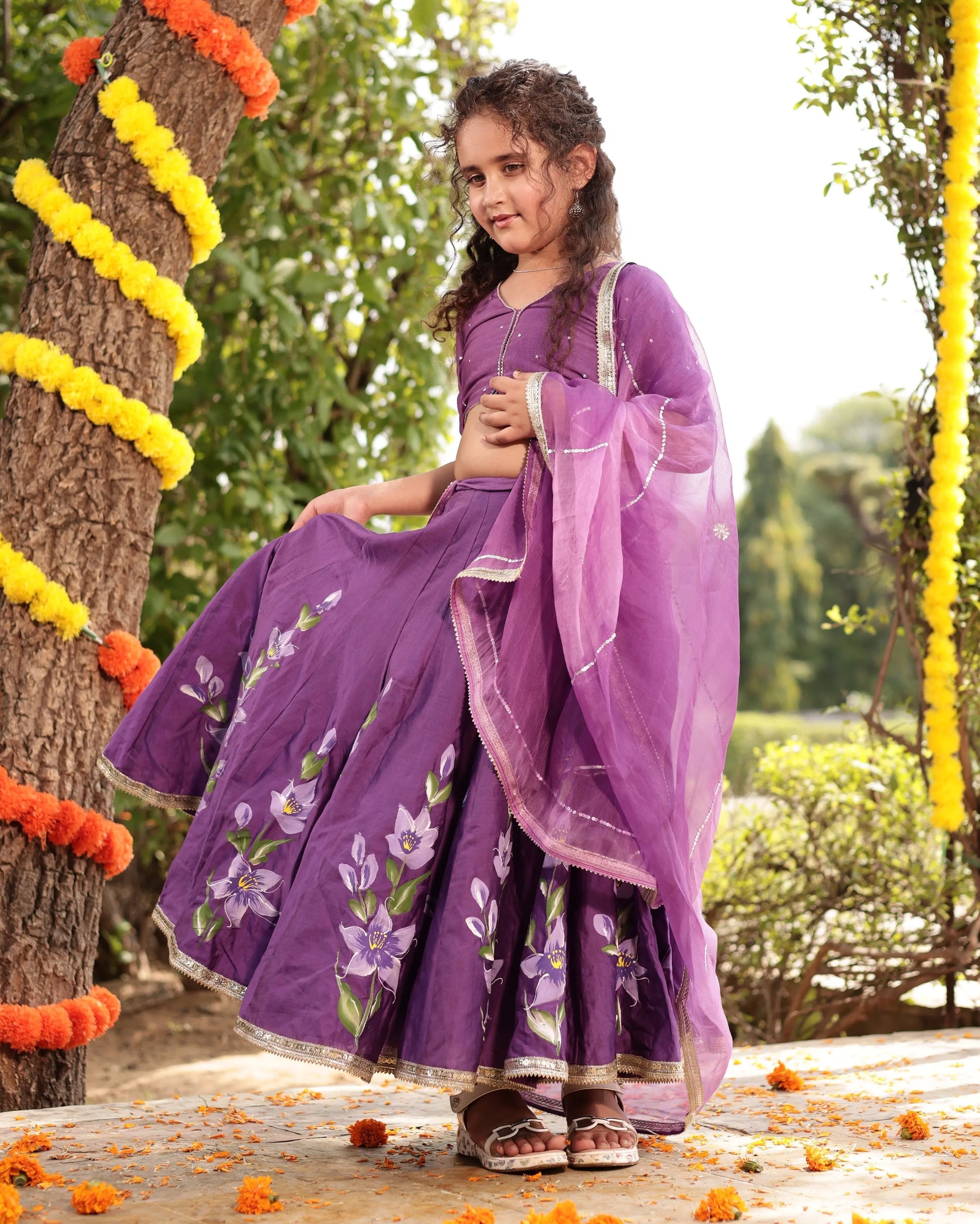 Berry Purple Handpainted Chanderi Lehenga Set My Store