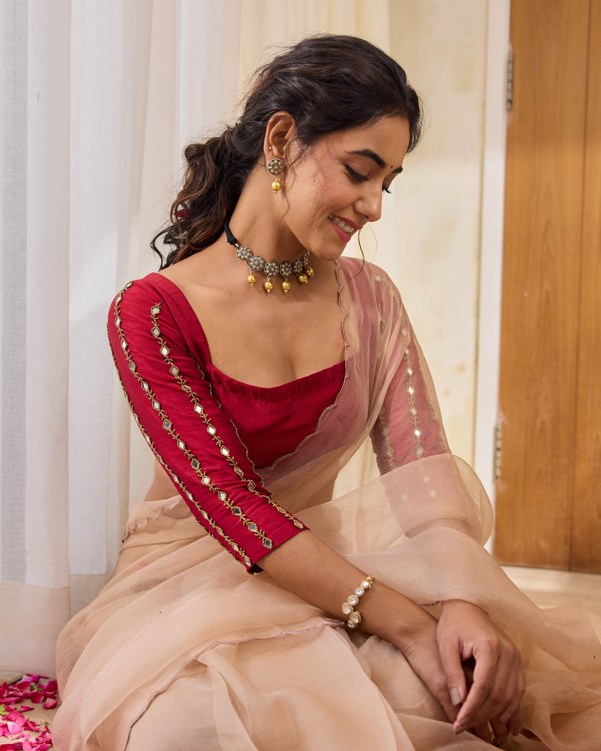 Desert Bloom Maroon Silk Embroidered Blouse My Store