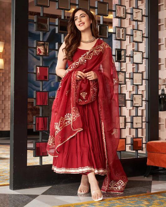 Chandni Maroon Gotapatti Cotton Suit Set My Store