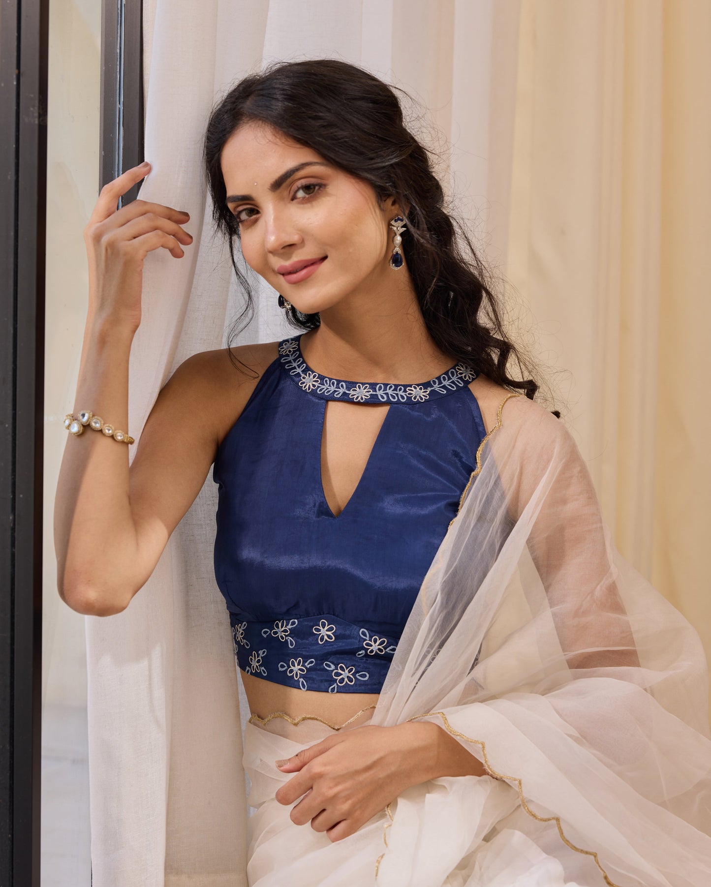 Daisy Dream Blue Silk Embroidered Blouse My Store