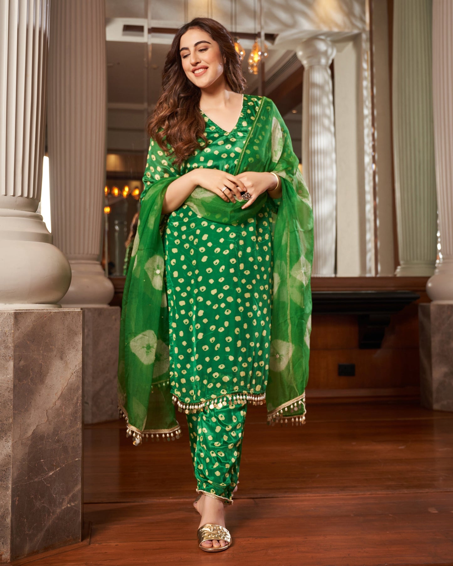 Raksika Green Bandhani Silk Suit Set Quick Cart