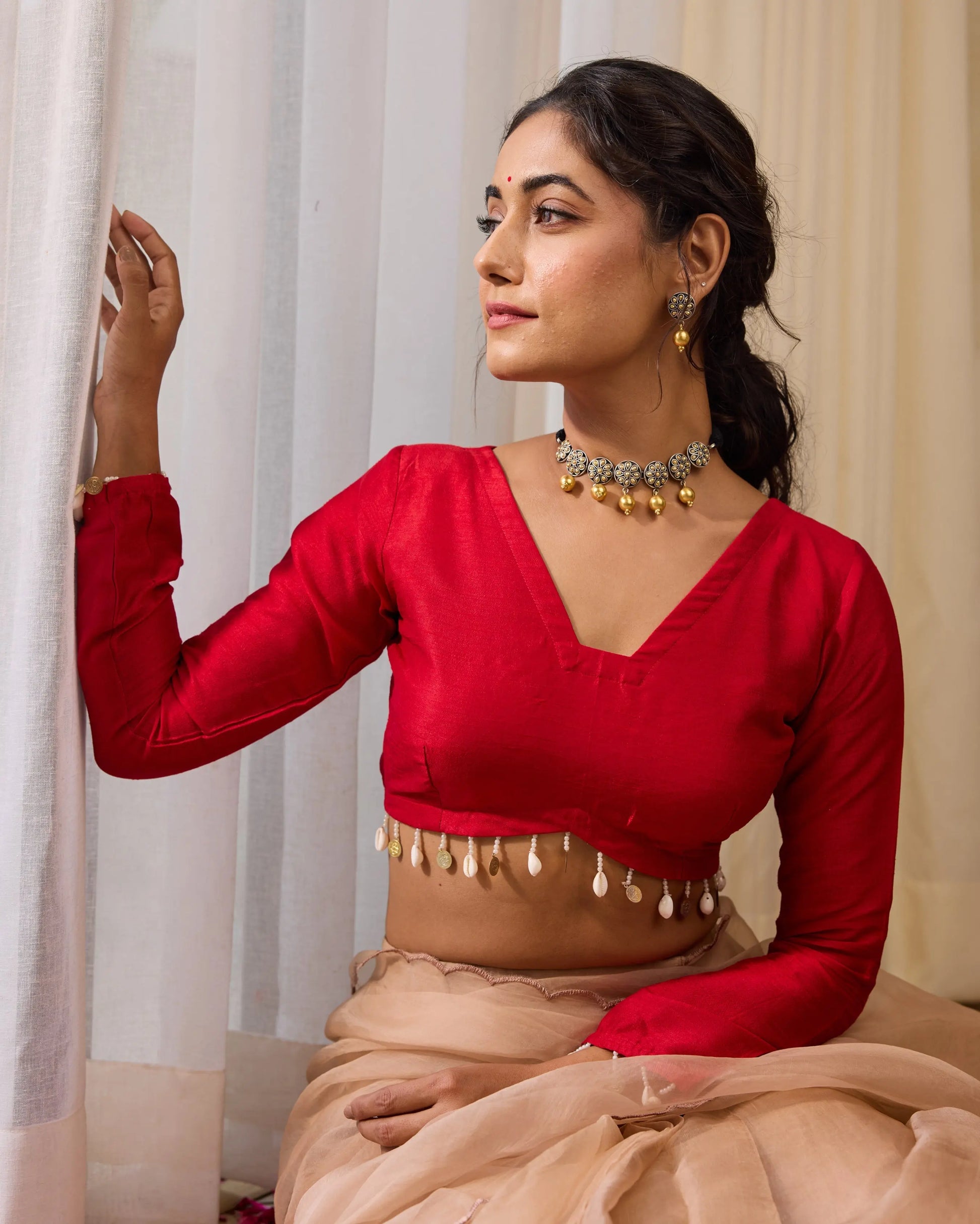 Rose Cascade Red Silk Blouse My Store