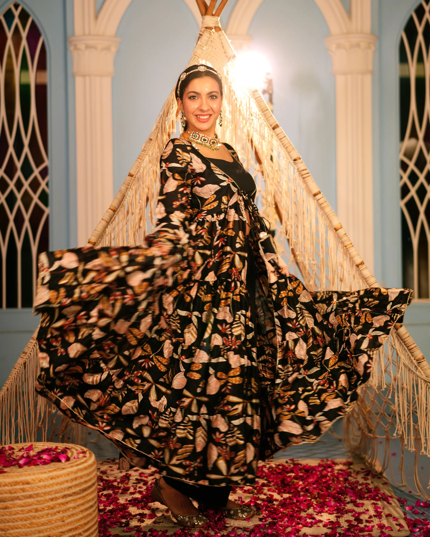 Jama Black Printed Chanderi Coord Set My Store