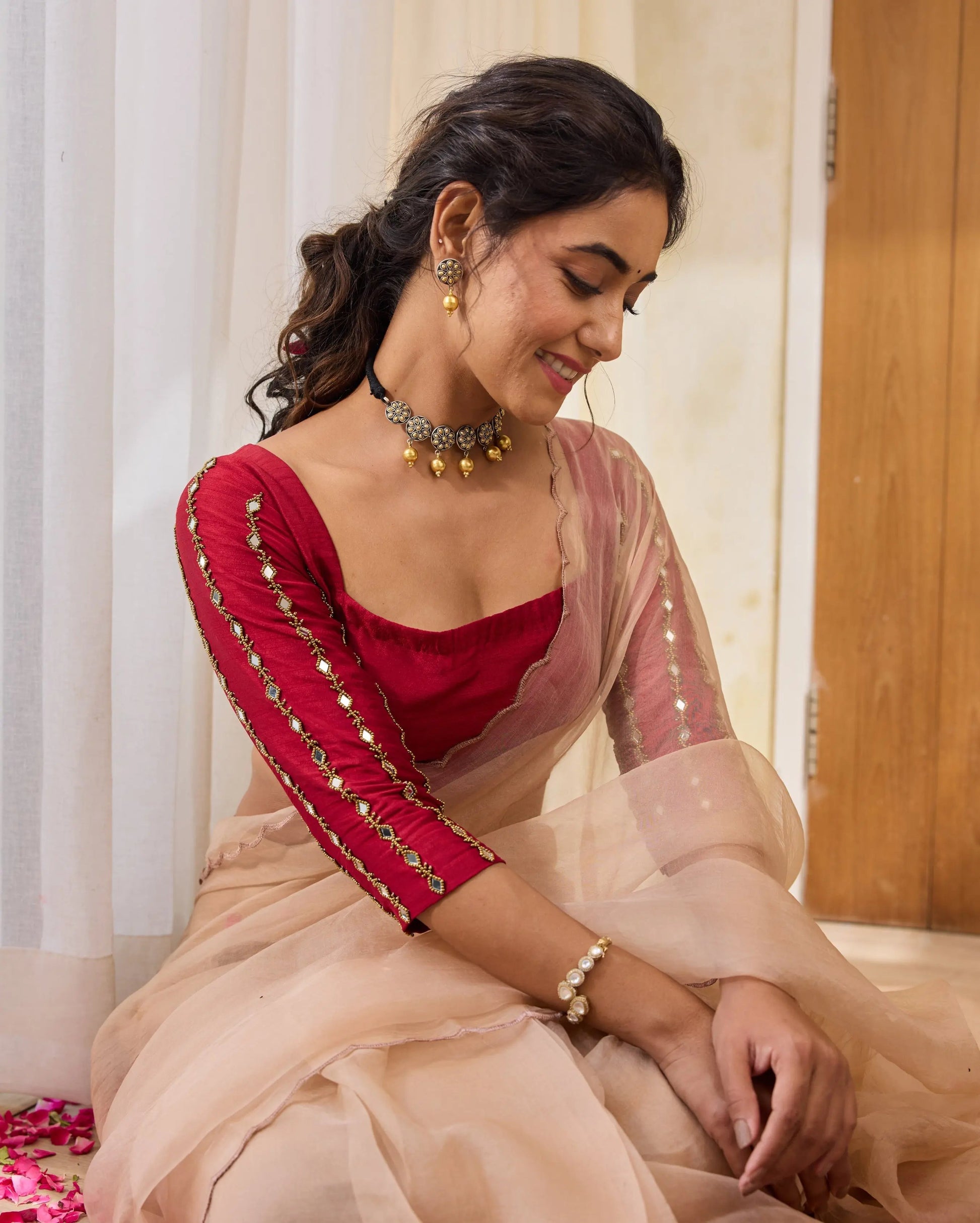 Desert Bloom Maroon Silk Embroidered Blouse My Store