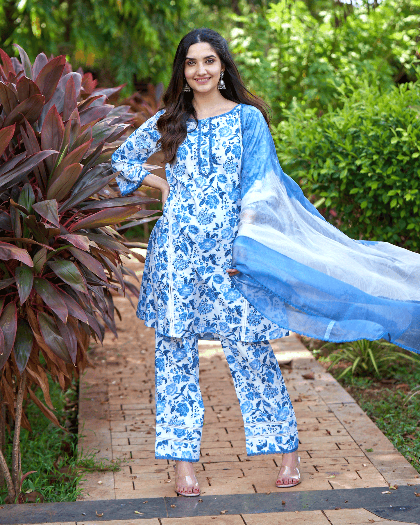 Fresh Blue Printed Cotton Suit Set My Store