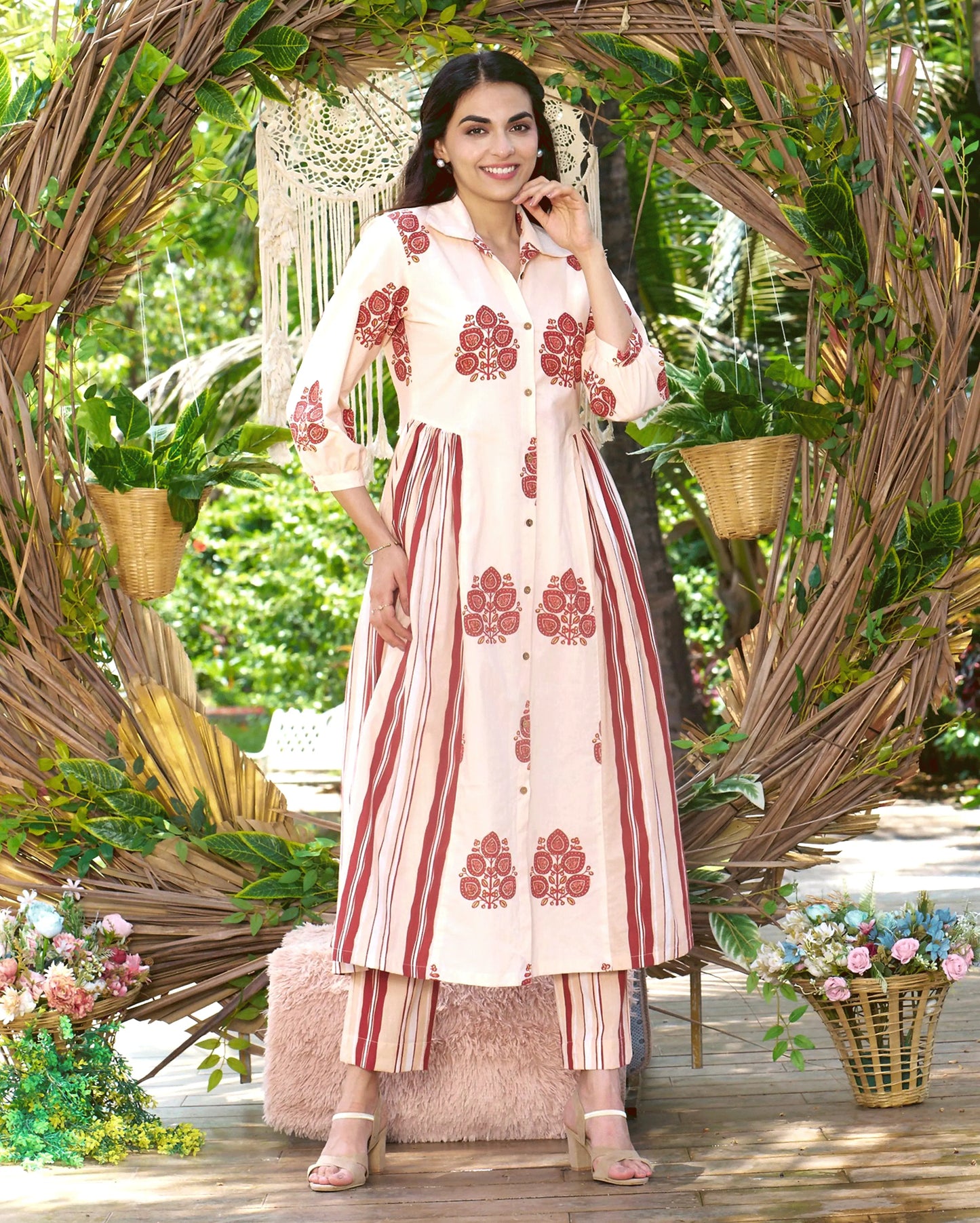 Noor Cream Printed Cotton Coord Set My Store