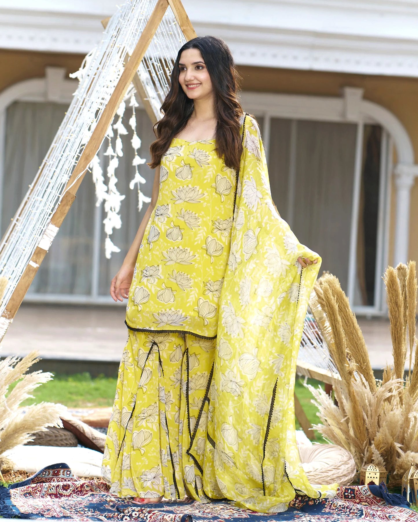 Emin Yellow Printed Georgette Sharara Set My Store
