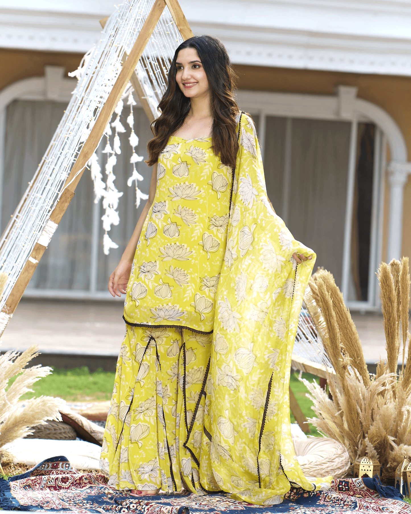 Emin Yellow Printed Georgette Sharara Set My Store