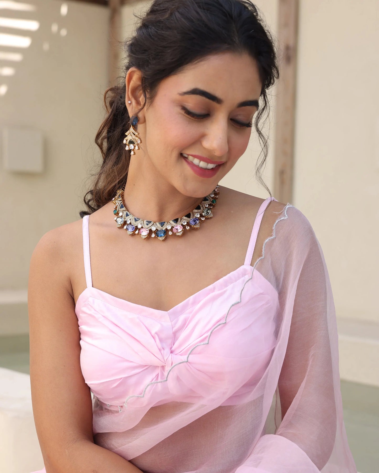 Saanjh Pink Satin Blouse My Store