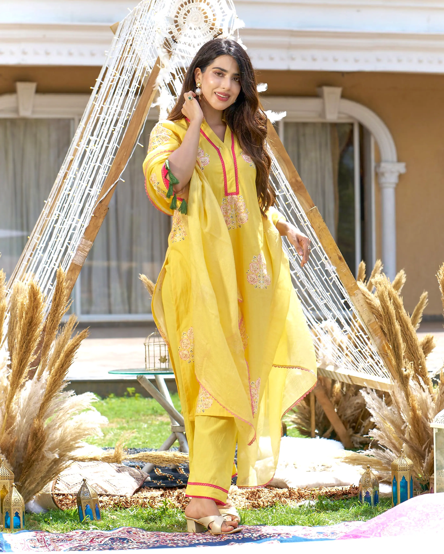 Trishika Yellow Printed Cotton Suit Set My Store
