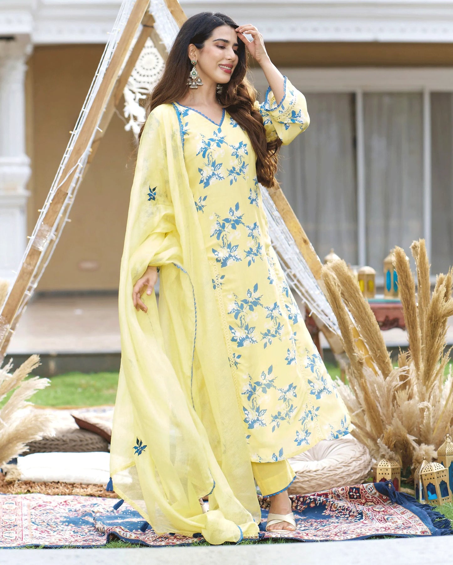 Shrinika Yellow Printed Silk Suit Set My Store