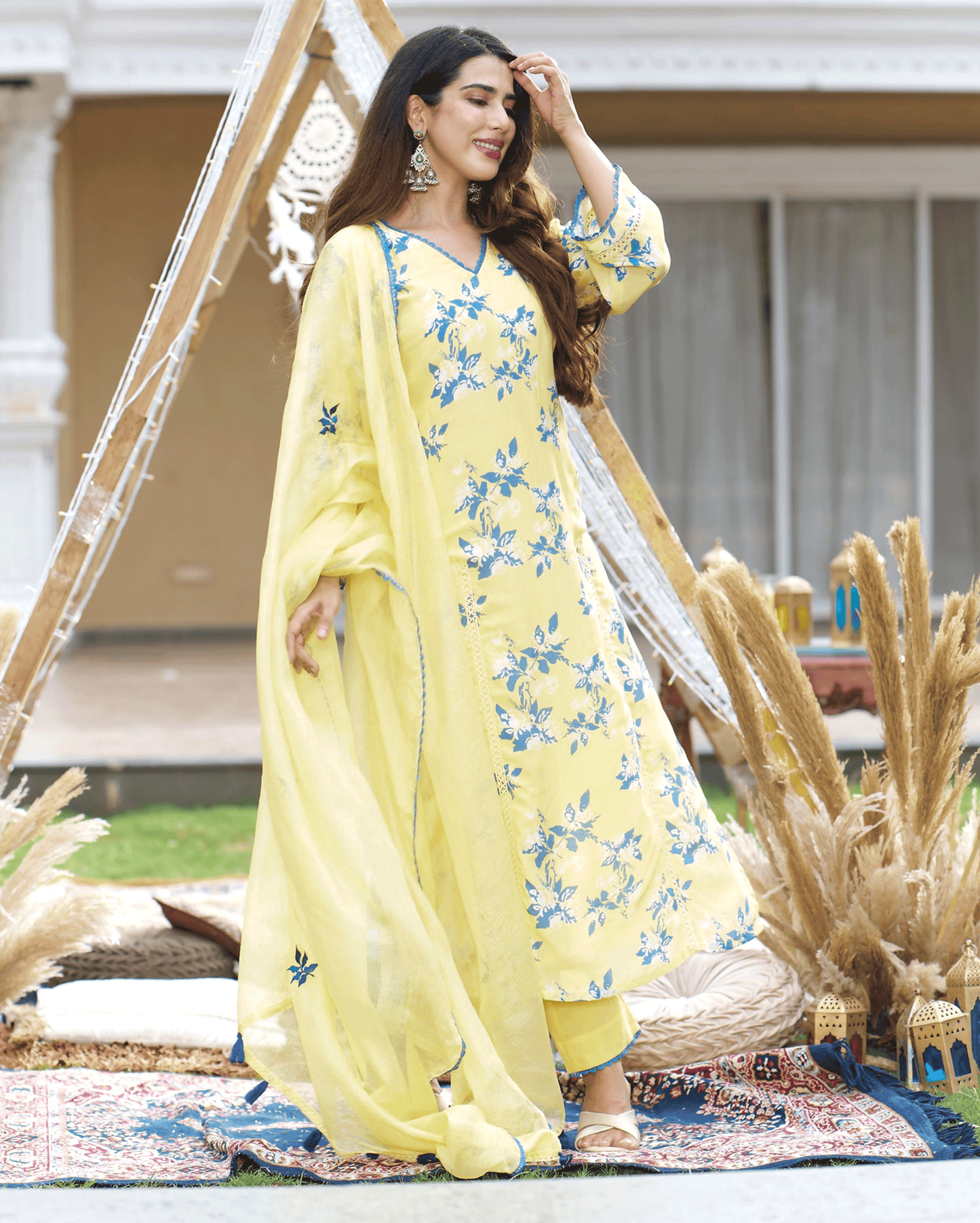 Shrinika Yellow Printed Silk Suit Set My Store