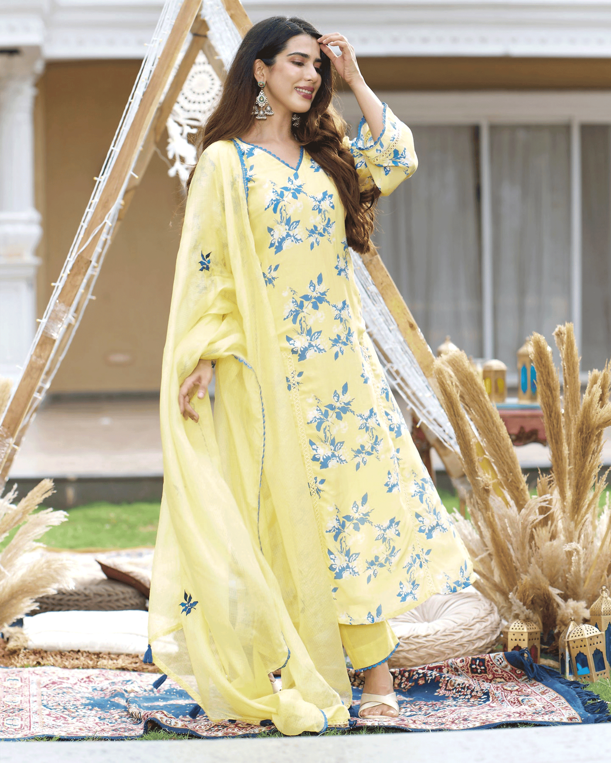 Shrinika Yellow Printed Silk Suit Set My Store
