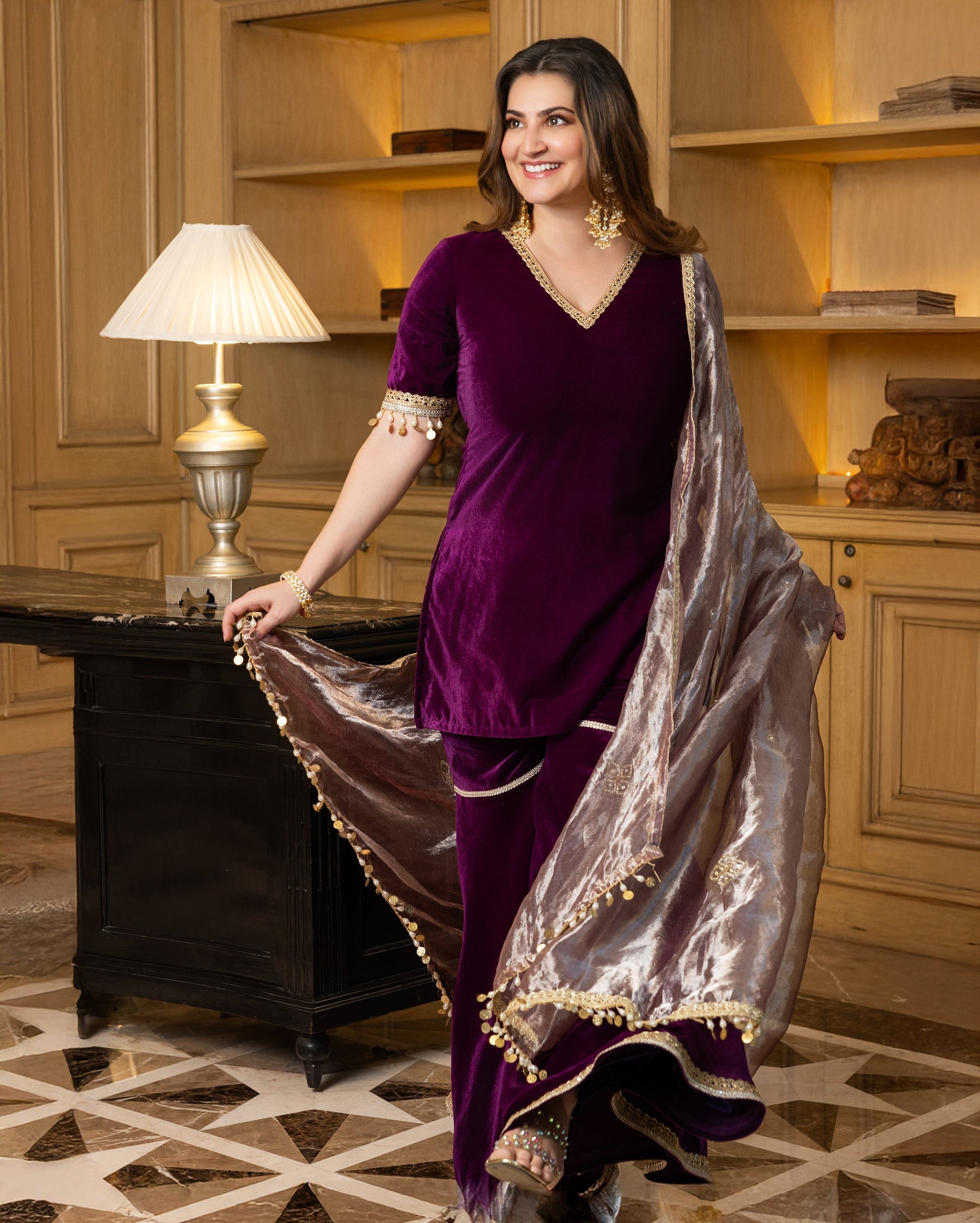 Jawahar Purple Solid Velvet Sharara Set My Store