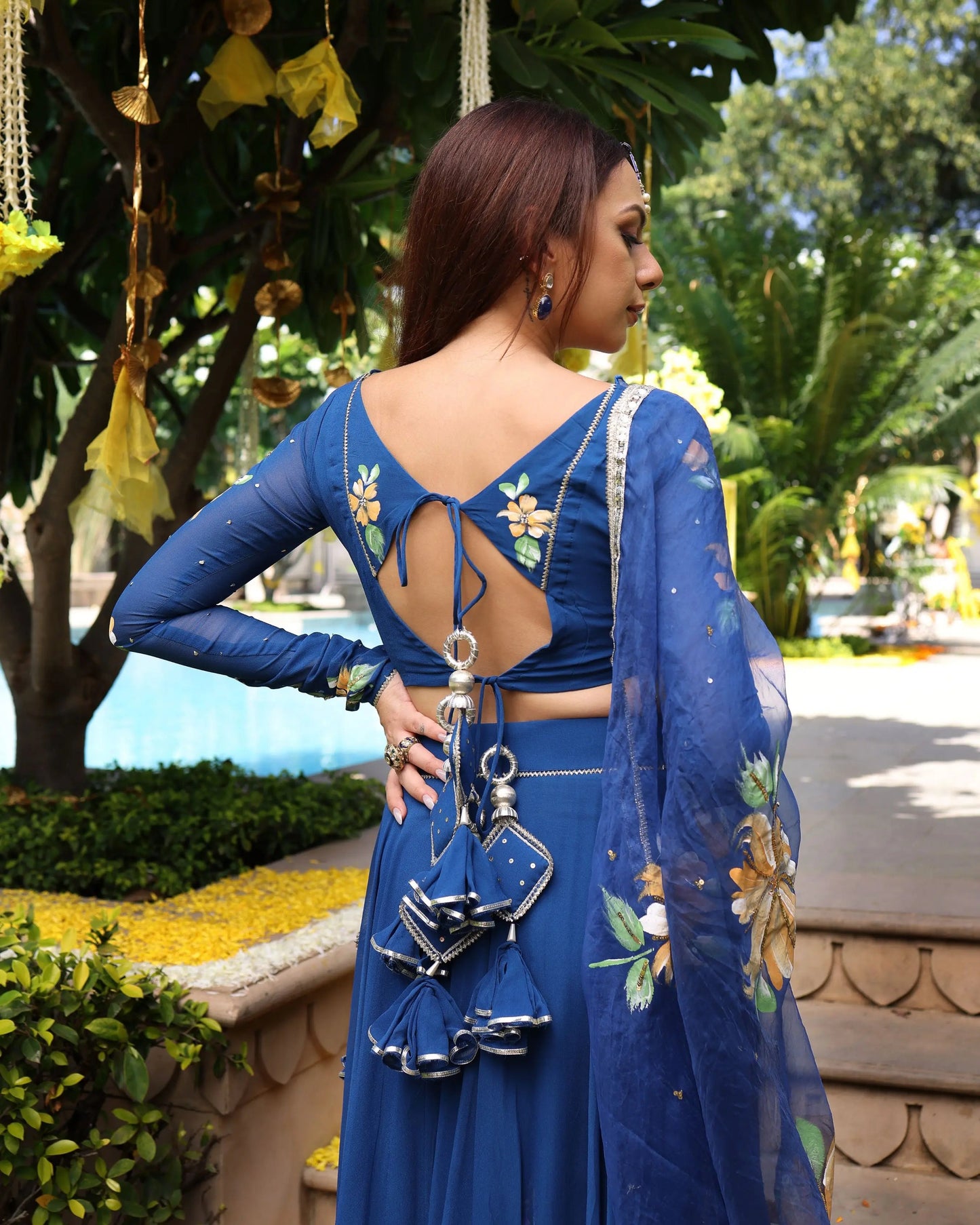 Madison Blue Handpainted Georgette Lehenga Set My Store