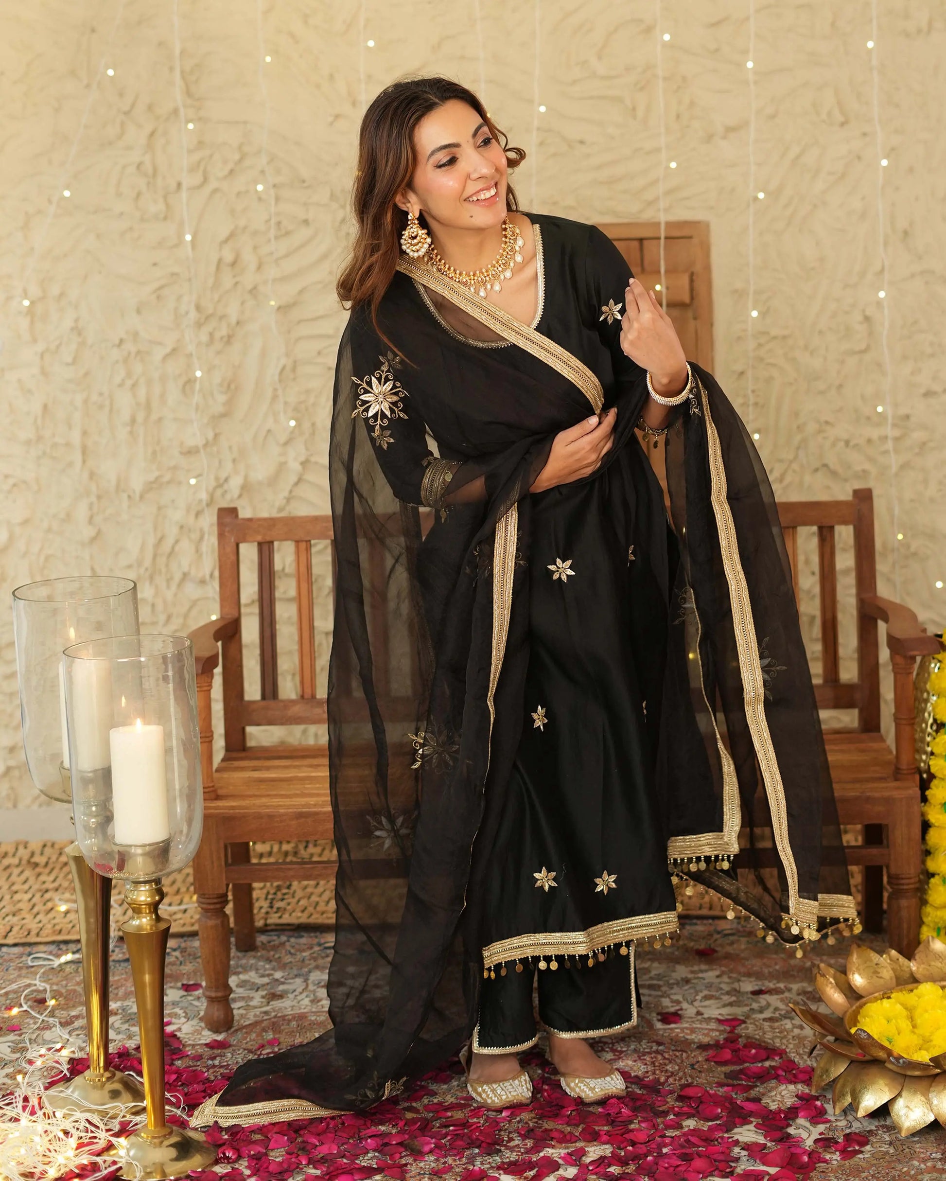 Vandana Black Embroidered Chanderi Suit Set My Store