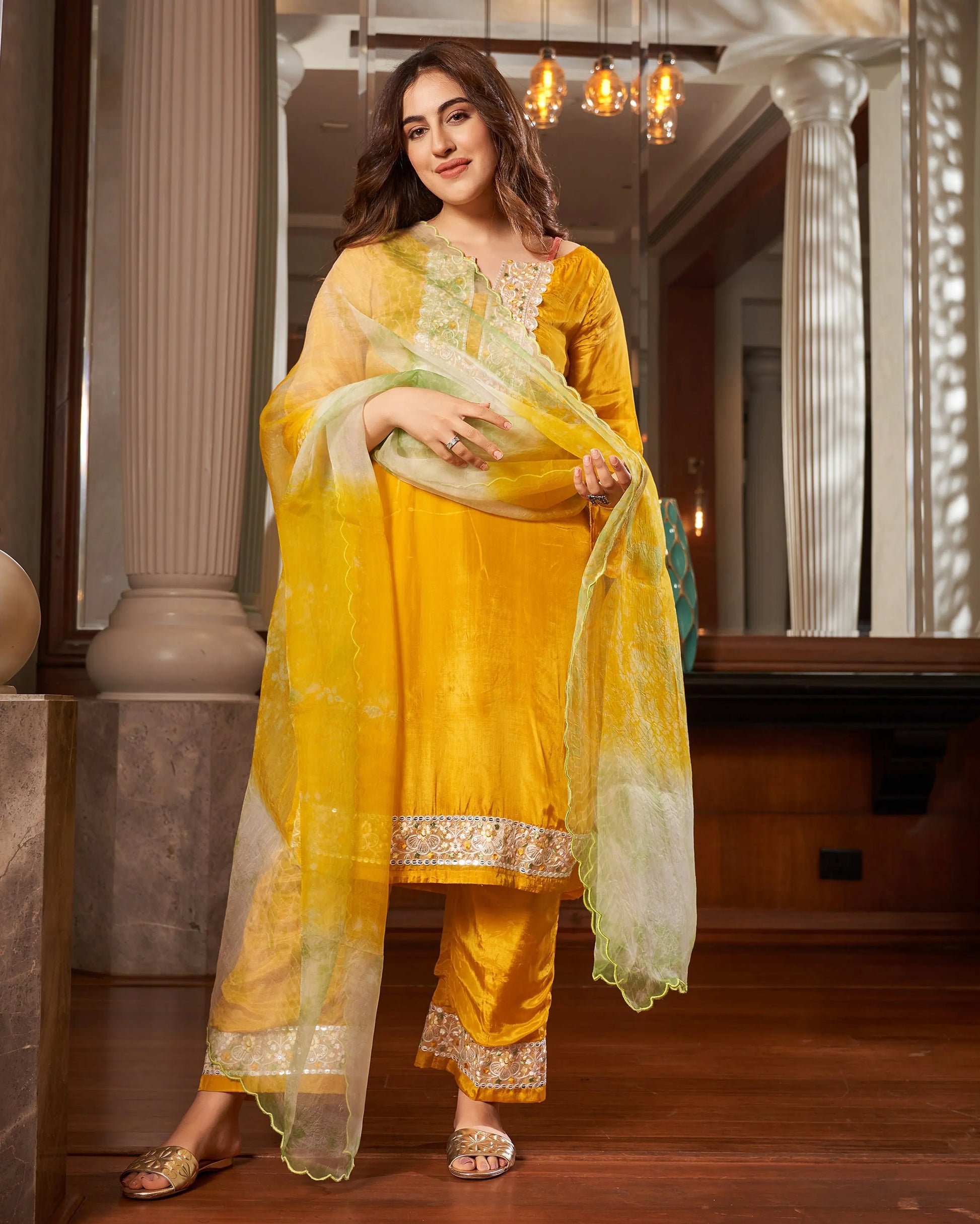 Seedit Yellow Solid Silk Suit Set My Store