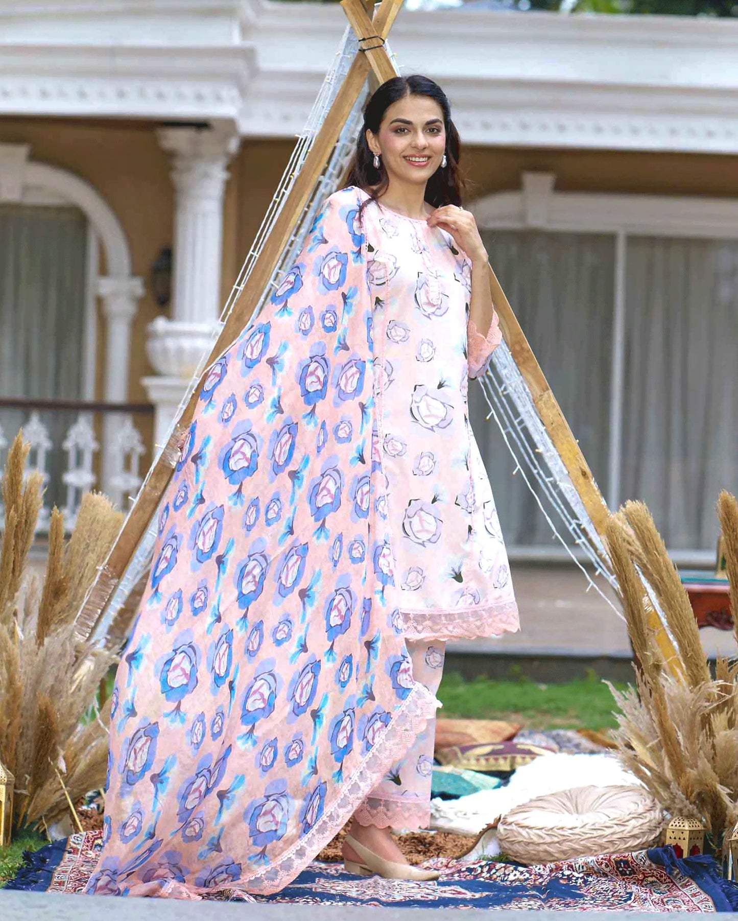 Coneflower Peach Printed Cotton Suit Set My Store