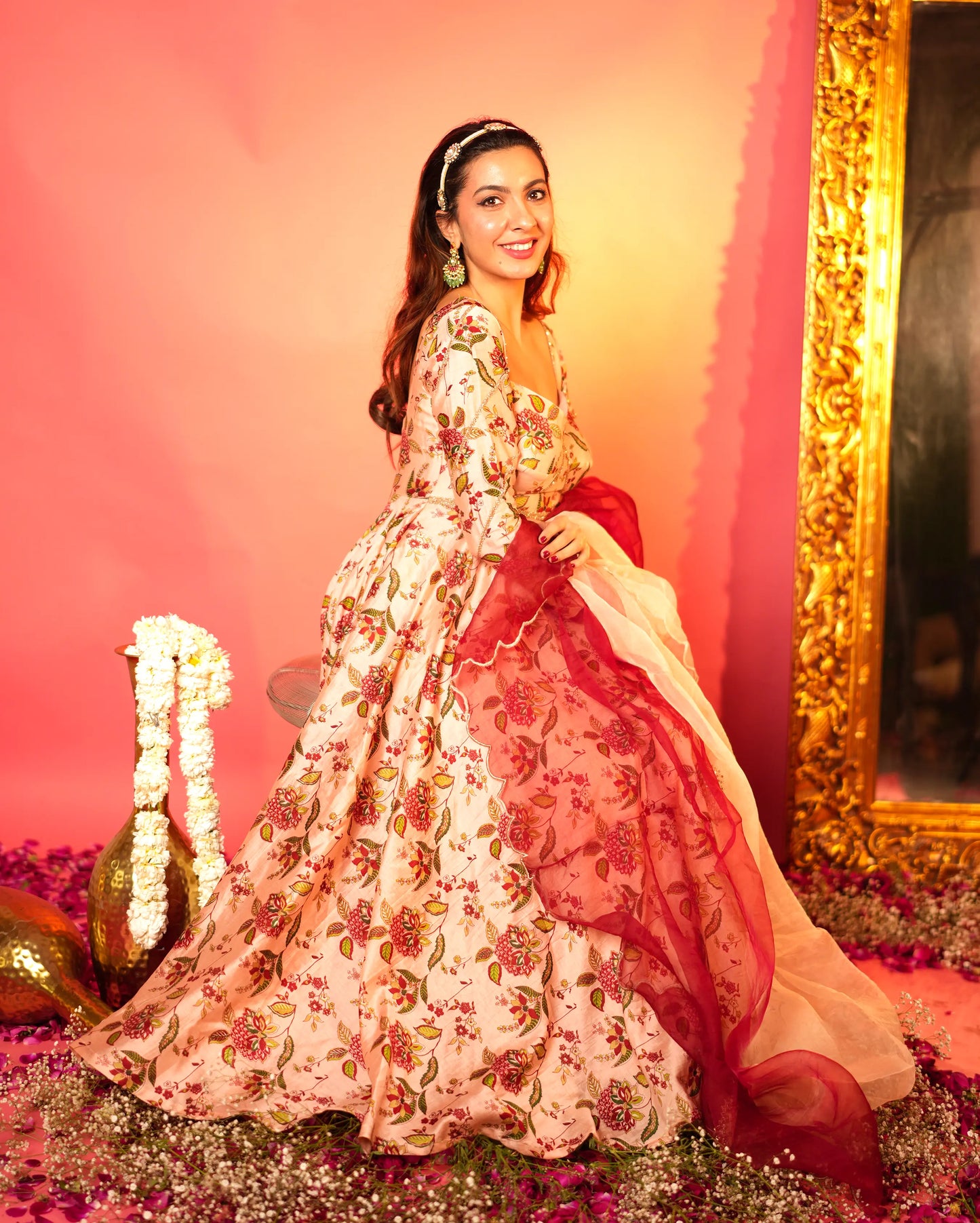 Draksha Peach Printed Chanderi Suit Set My Store