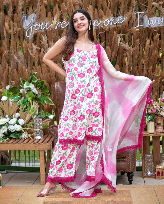 Carnation Pink Printed Cotton Suit Set My Store