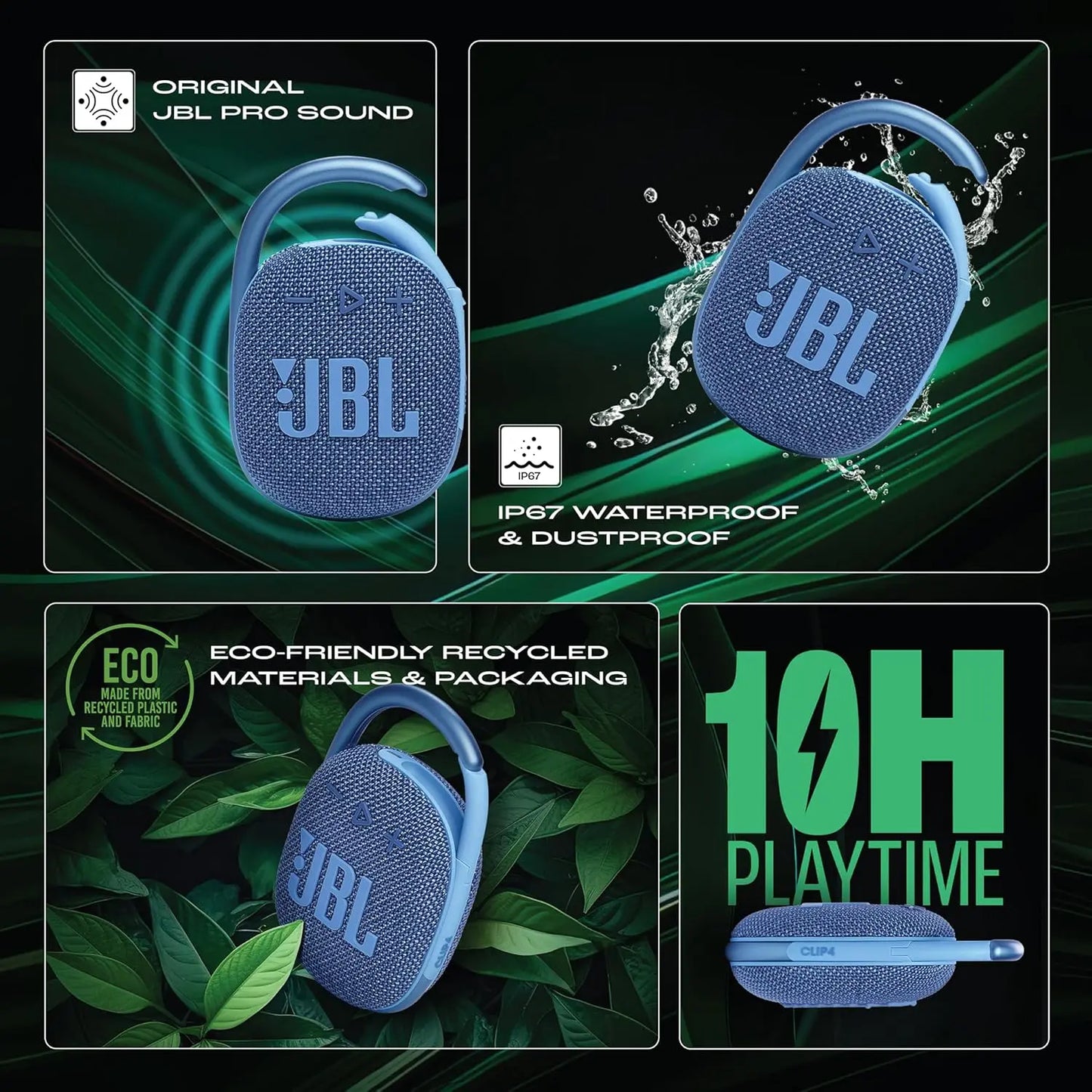 JBL Clip 4 Eco with eco-Friendly Wireless Portable Bluetooth Speaker (JBL CLIP 4 ECO BLU) My Store
