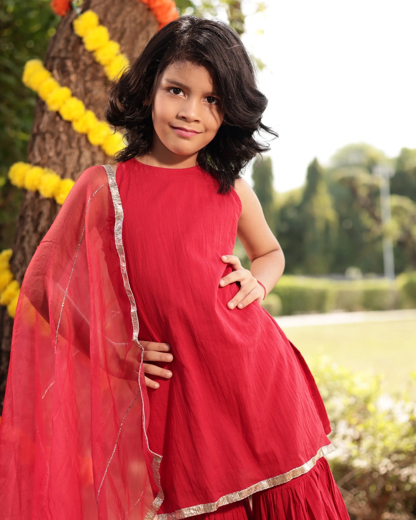 Cheeky Red Gotapatti Cotton Sharara Set My Store