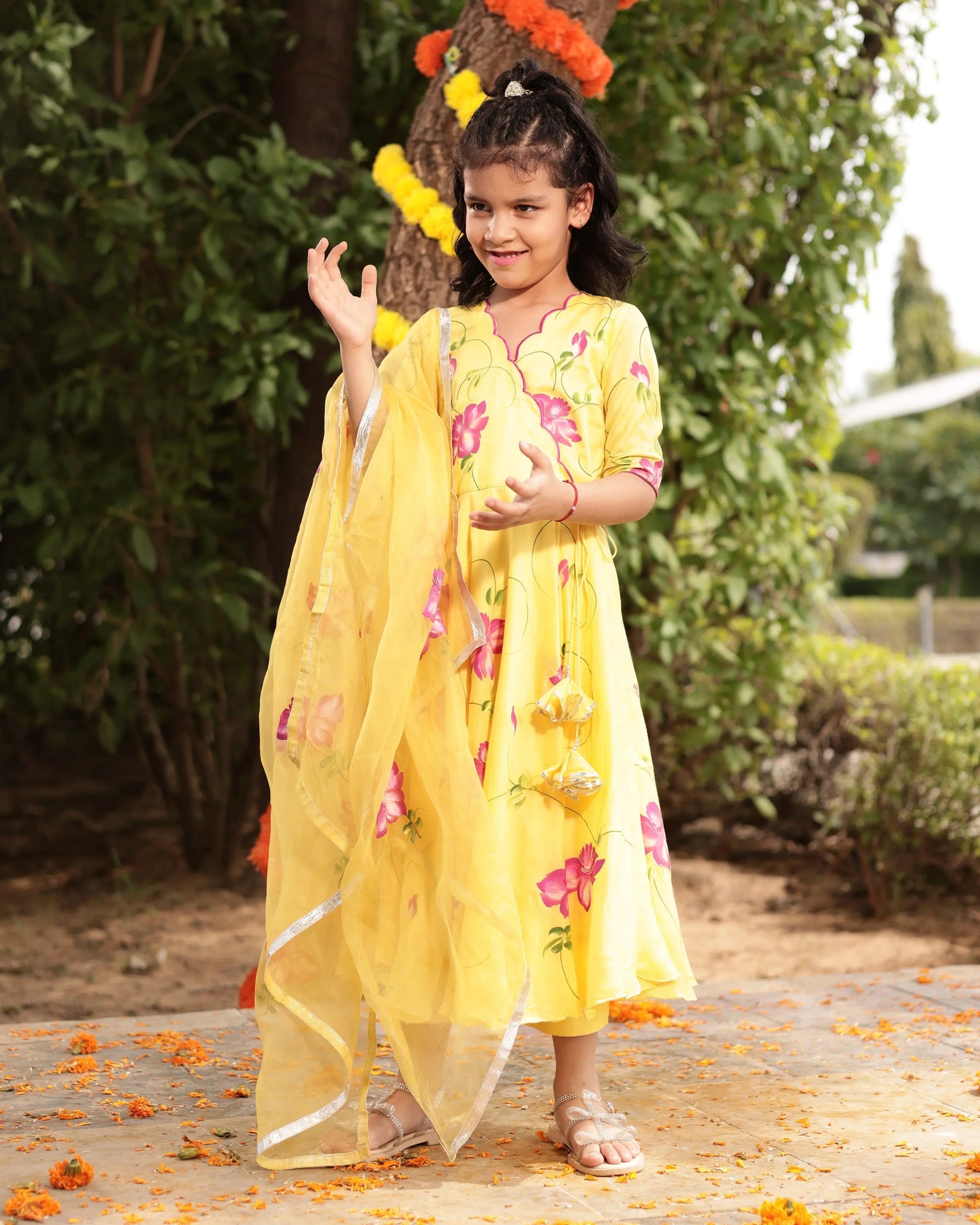 Buttercup Yellow Muslin Silk Handpainted Suit Set My Store