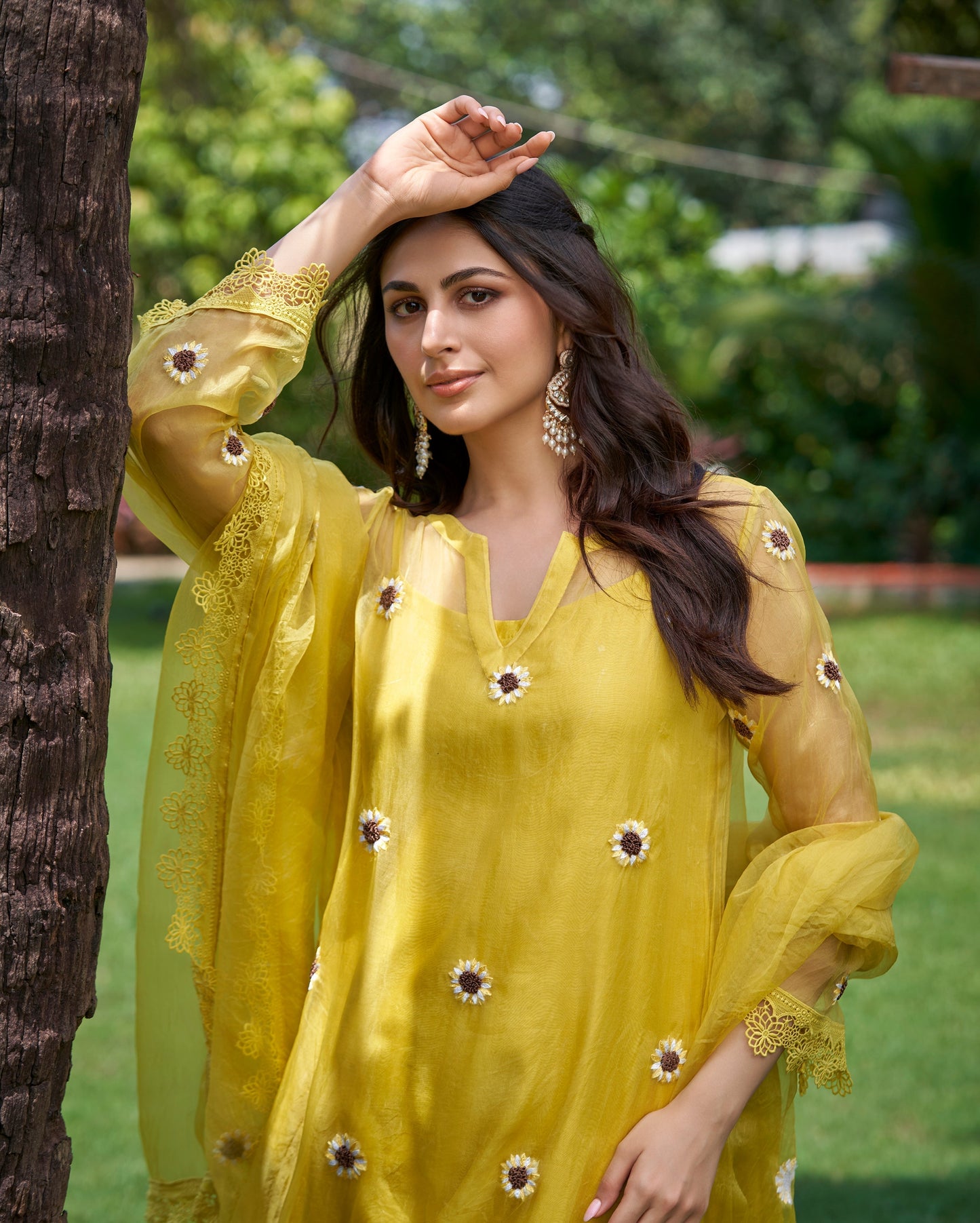 Murat Yellow Embroidered Organza Kurta Set Quick Cart