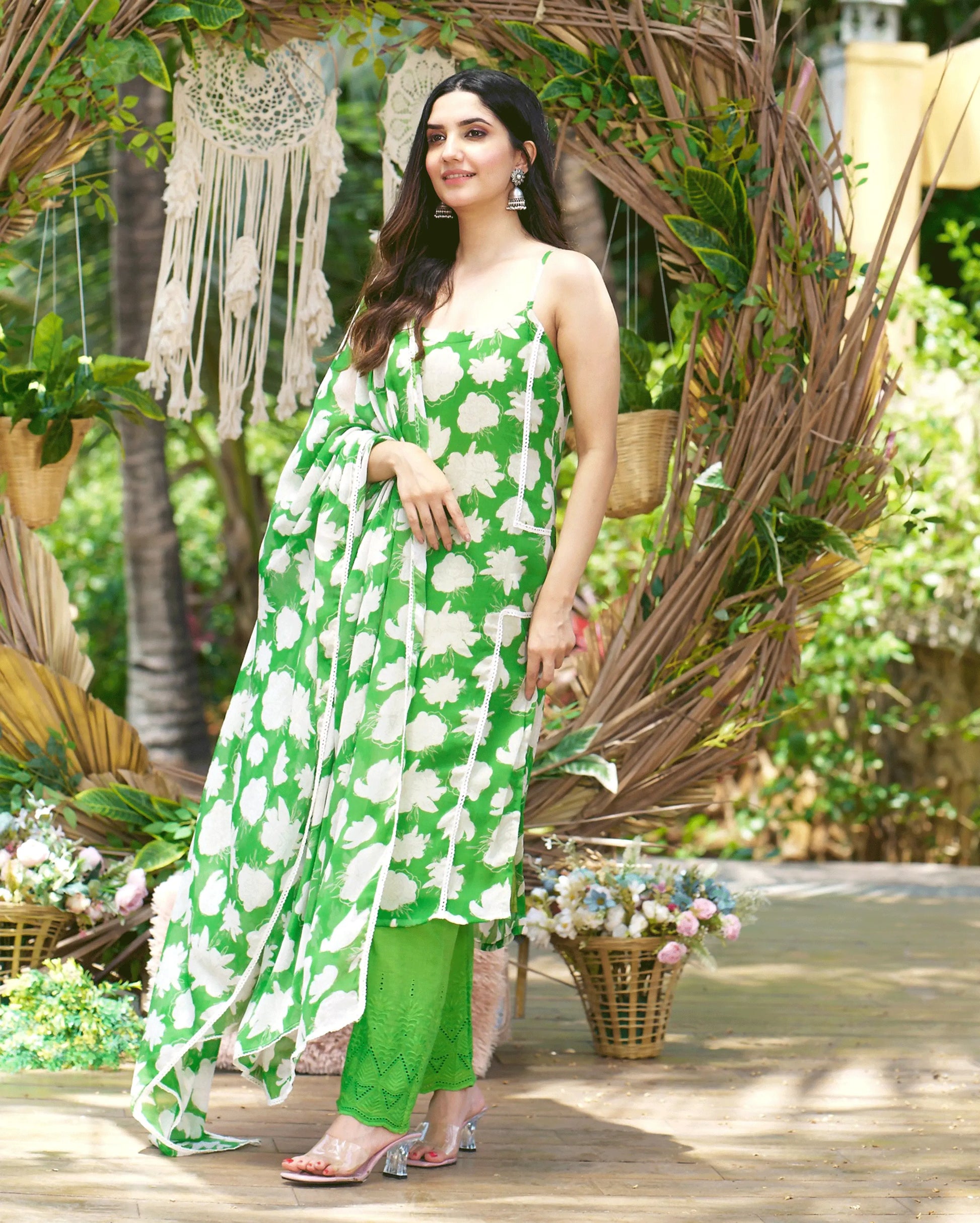Drisana Green Printed Chiffon Suit Set My Store