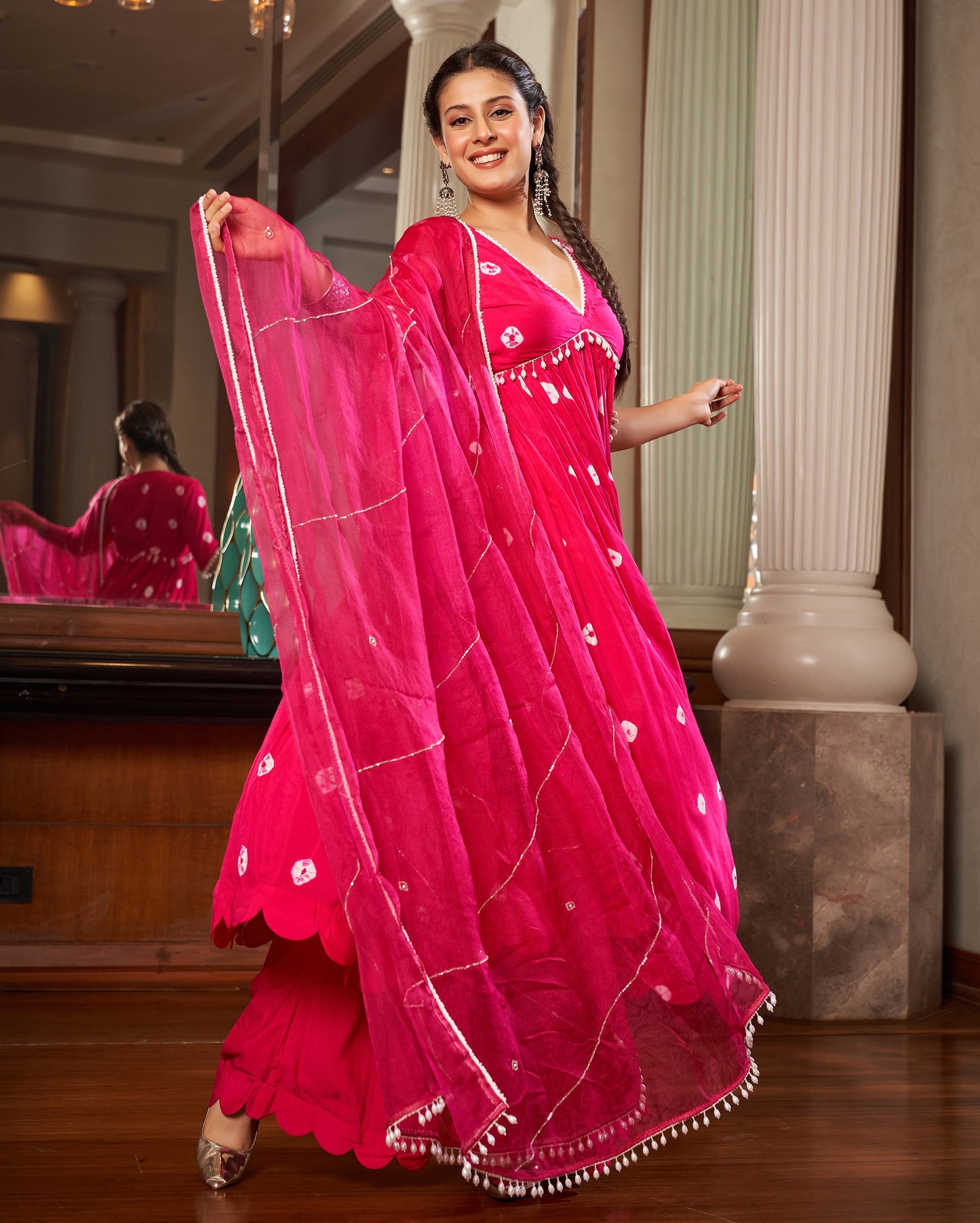 Mishika Pink Bandhani Silk Suit Set Quick Cart