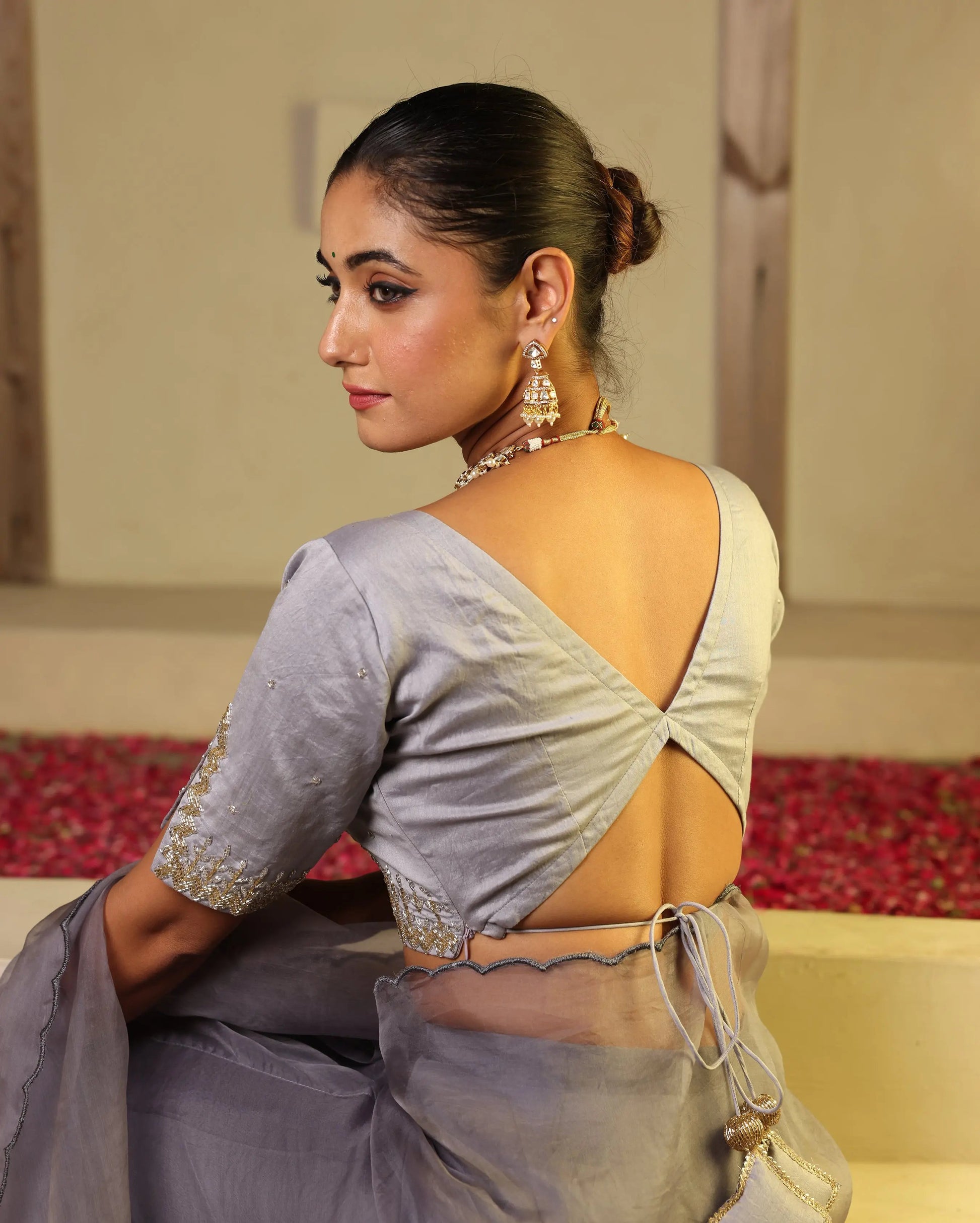 Chhavi Grey Chanderi Embroidered Blouse My Store