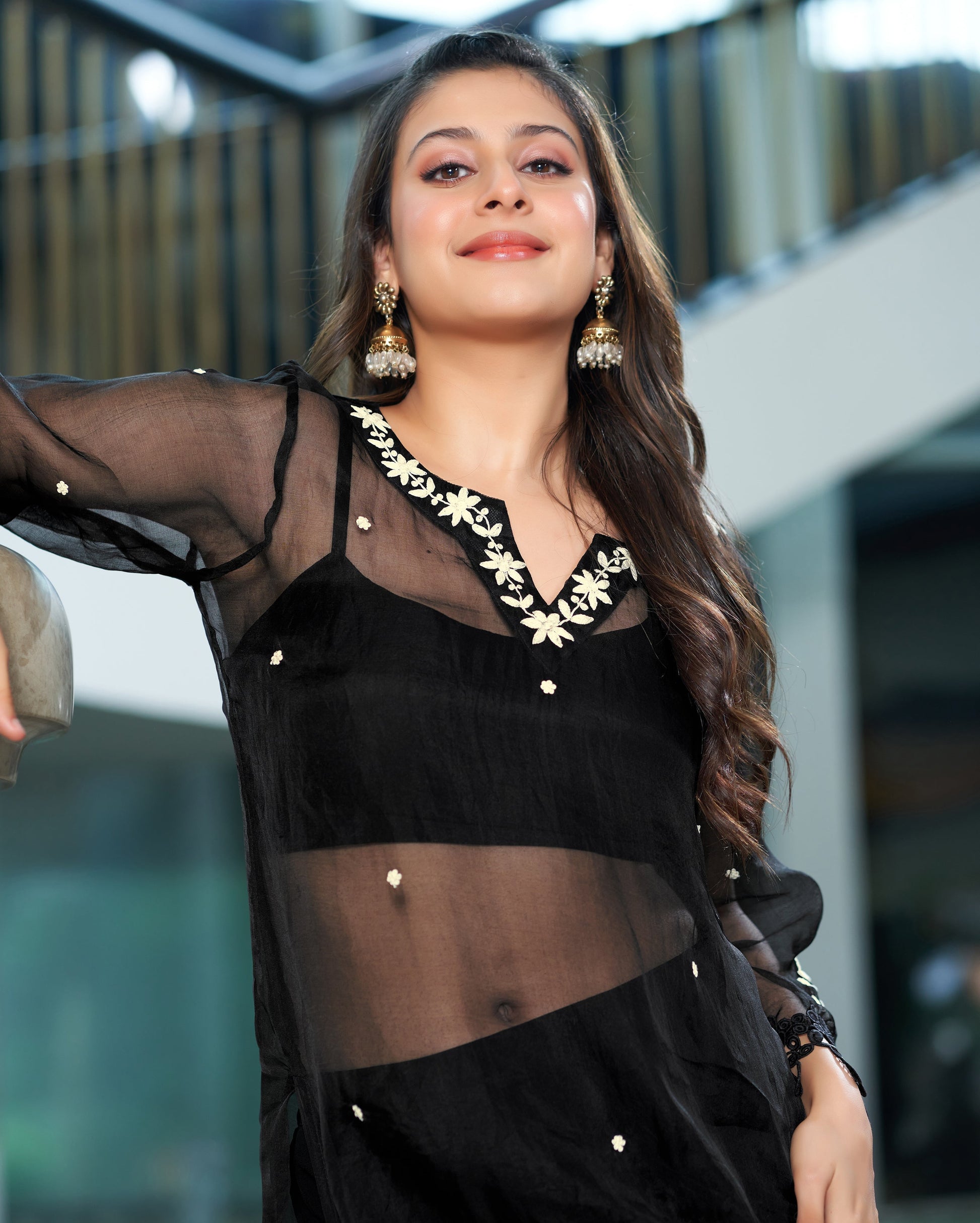 Sparsh Black Embroidered Organza Sharara Set Quick Cart