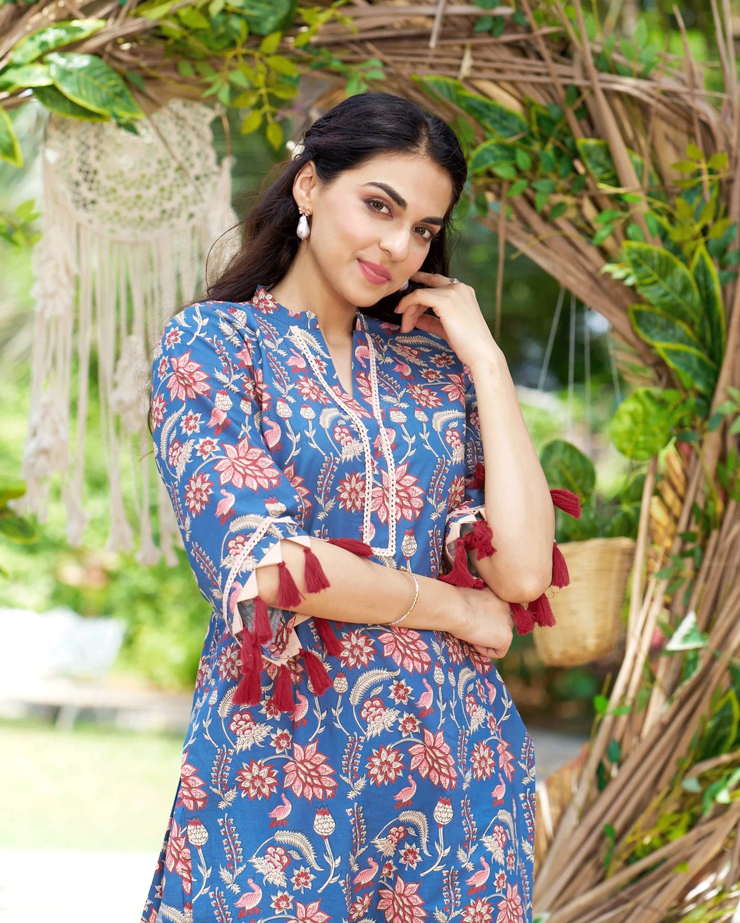 Kayra Blue Printed Cotton Kurta Set My Store