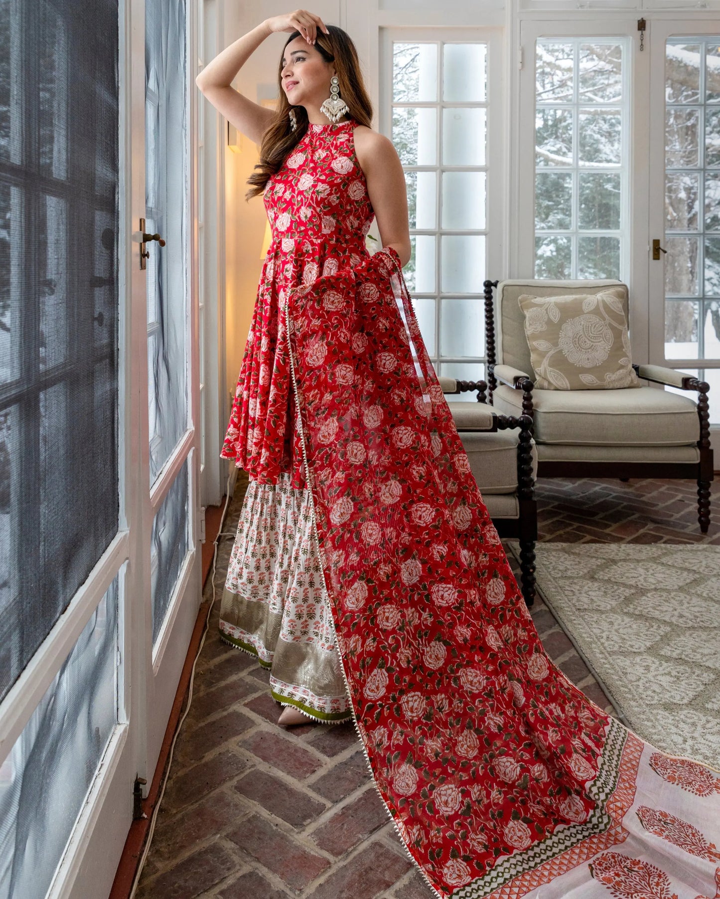 Red Finch Handblock Sharara Set My Store